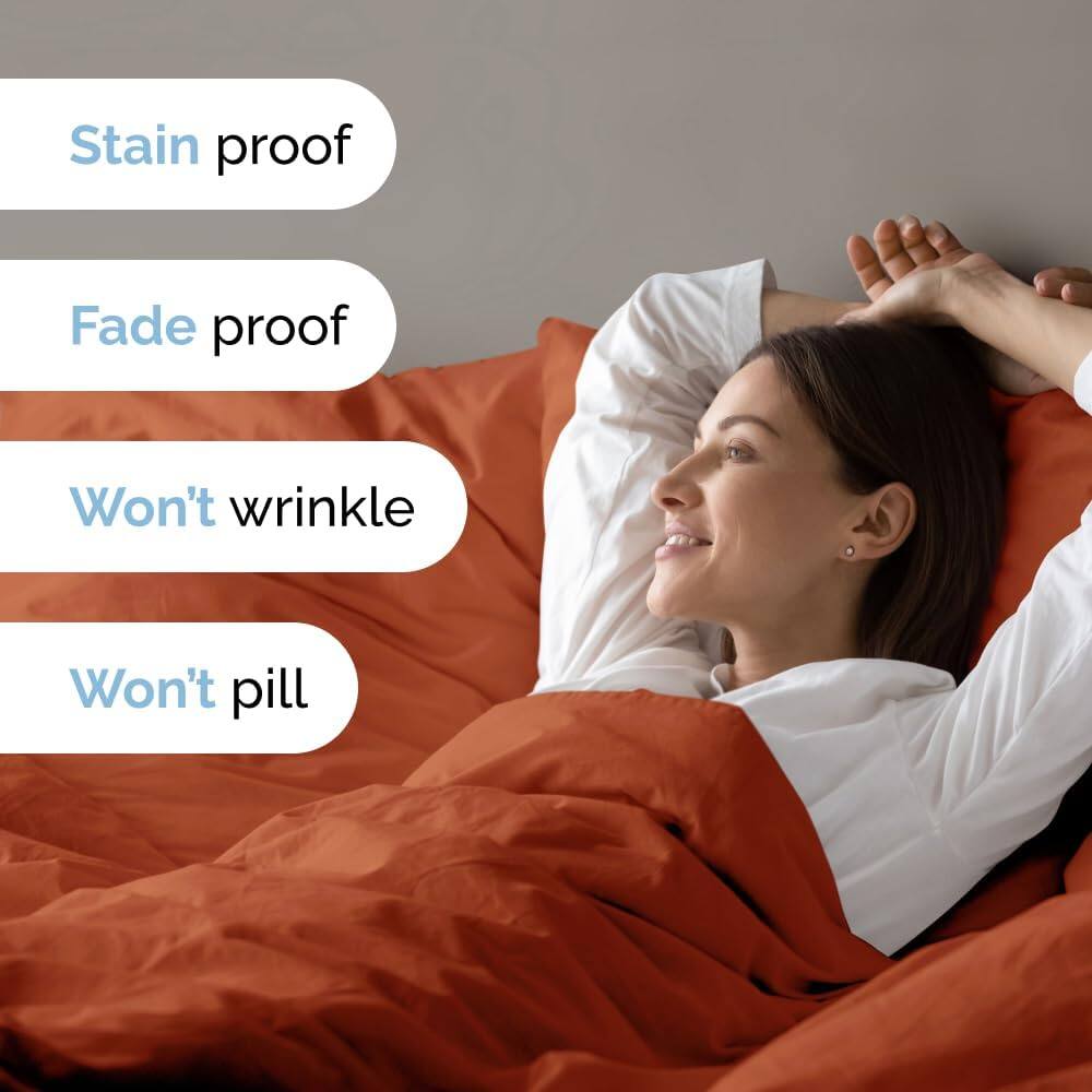 Stain proof  
Fade proof  
Won't wrinkle  
Won't pill