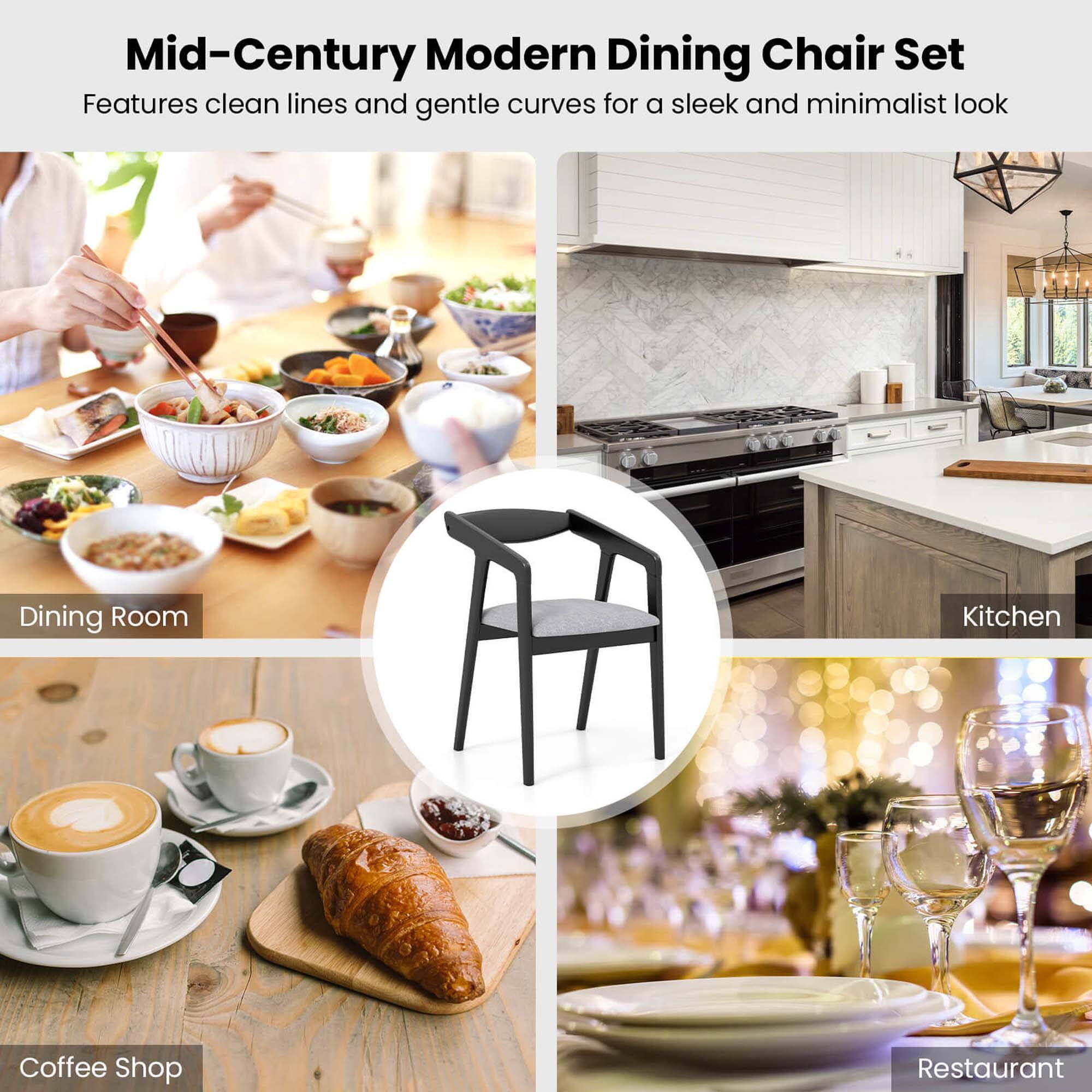 Mid-Century Modern Dining Chair Set Features clean lines and gentle curves for a sleek and minimalist look. The set includes a dining room, kitchen, coffee shop, and restaurant.