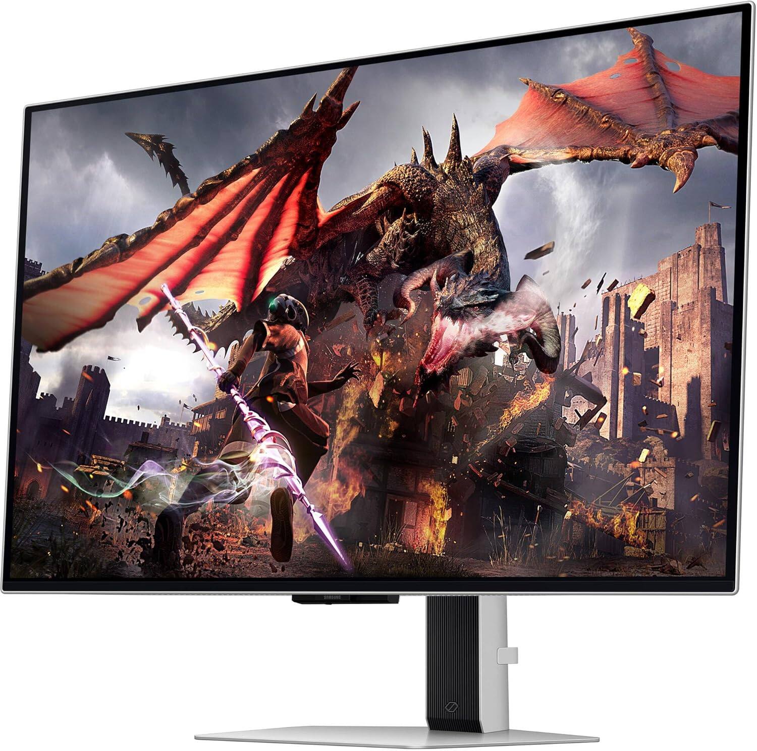Left. Samsung - Samsung Odyssey OLED G8 (G80SD) 32" Gaming Monitor with HDR10, HDMI, DisplayPort & DKZ Hub, Silver (LS32DG802SNXZA) - Silver.
