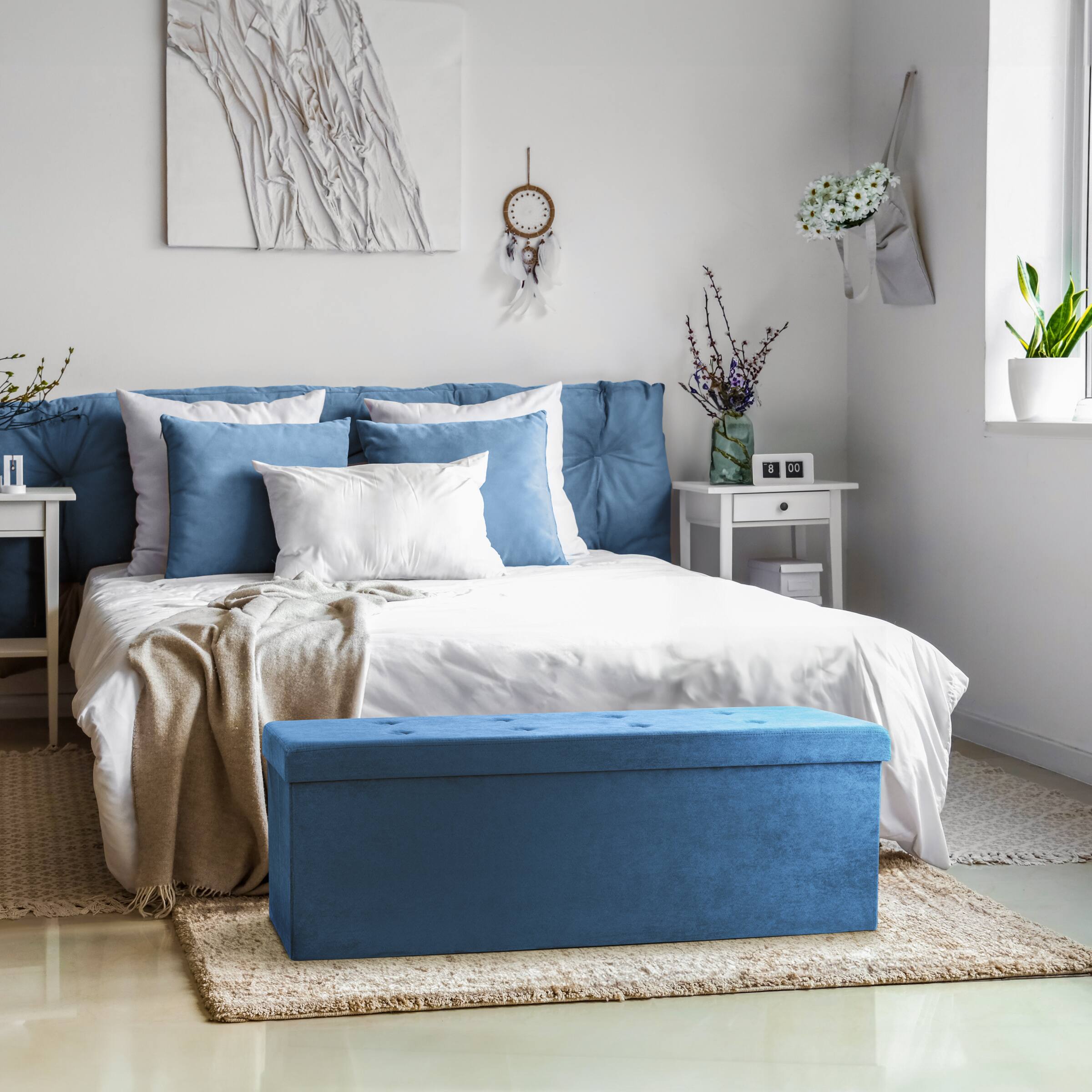 Left. Sorbus - Sorbus 43 Inch Ottoman with Storage Bench – Folding Bed Bench 80L Storage Ottoman Chest with Cover - Shoes Linen - Teal.