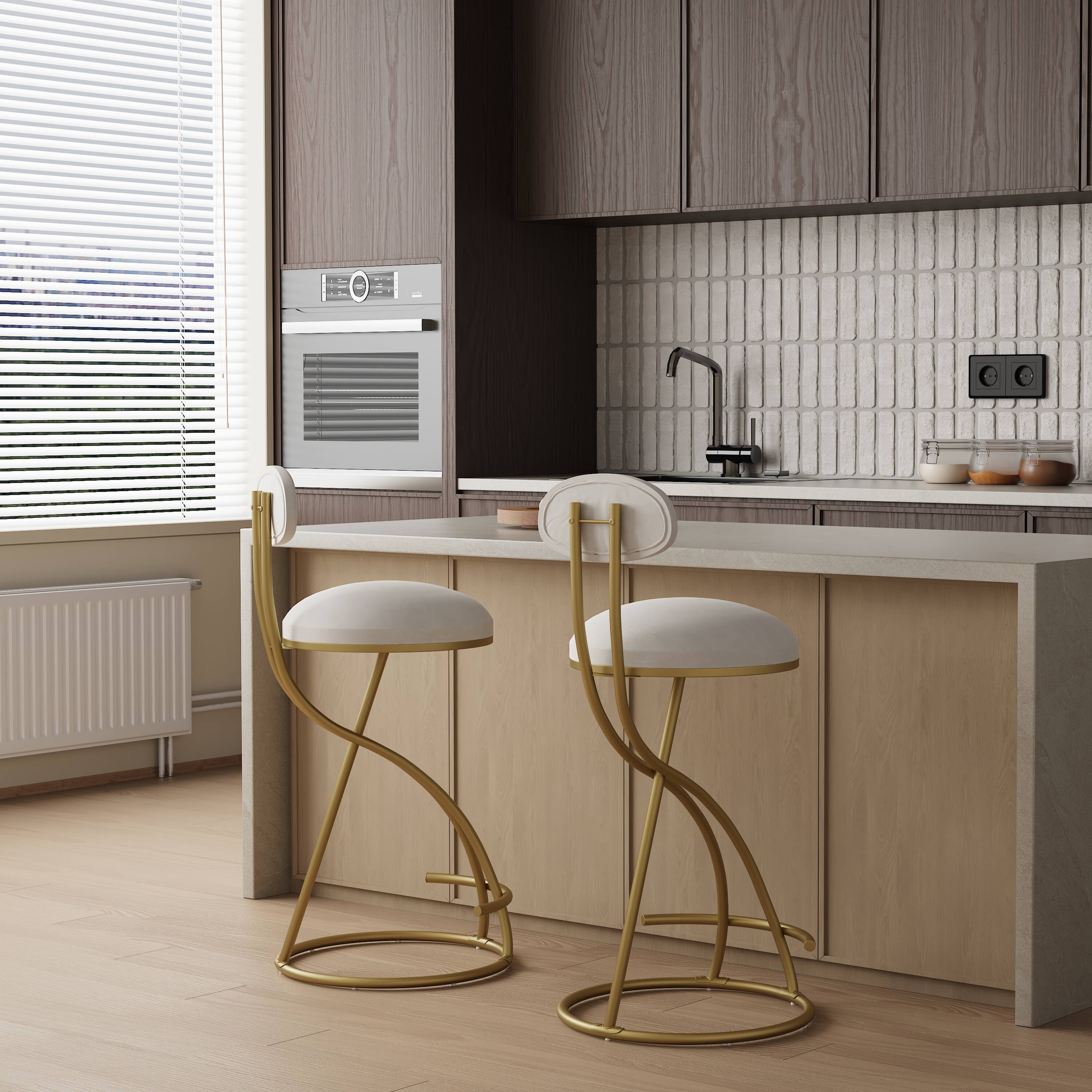 Alt View 2. SlickBlue - Set of 2 Round Bar Stools Armless Barstools with Back for Kitchen & Bar Seating - Gold, Cream White.