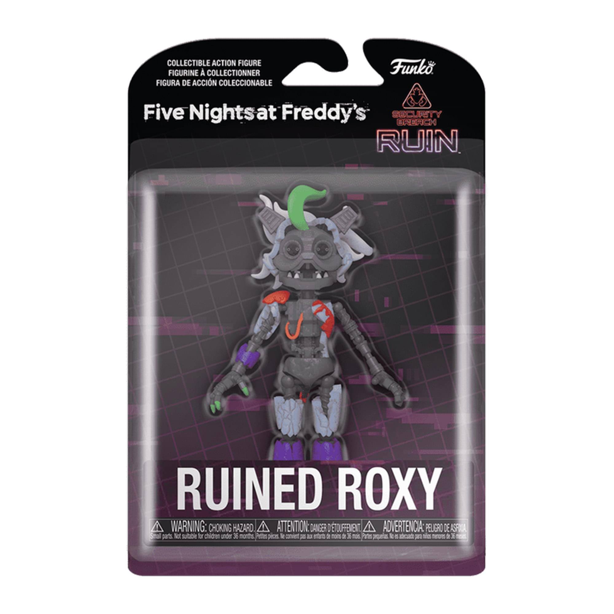 COLLECTIBLE ACTION FIGURE  
FIGURINE À COLLECTIONNER  
FIGURA DE ACCIÓN COLECCIONABLE  

Five Nights at Freddy's  
SECURITY ENRANCH  
RUIN  

RUINED ROXY  

WARNING: CHOKING HAZARD  
ATTENTION: DANGER  
ADVERTENCIA: PELIGRO DE ASFIXIA  

Not suitable for children under 3 years.  
No apto para niños menores de 3 años.
