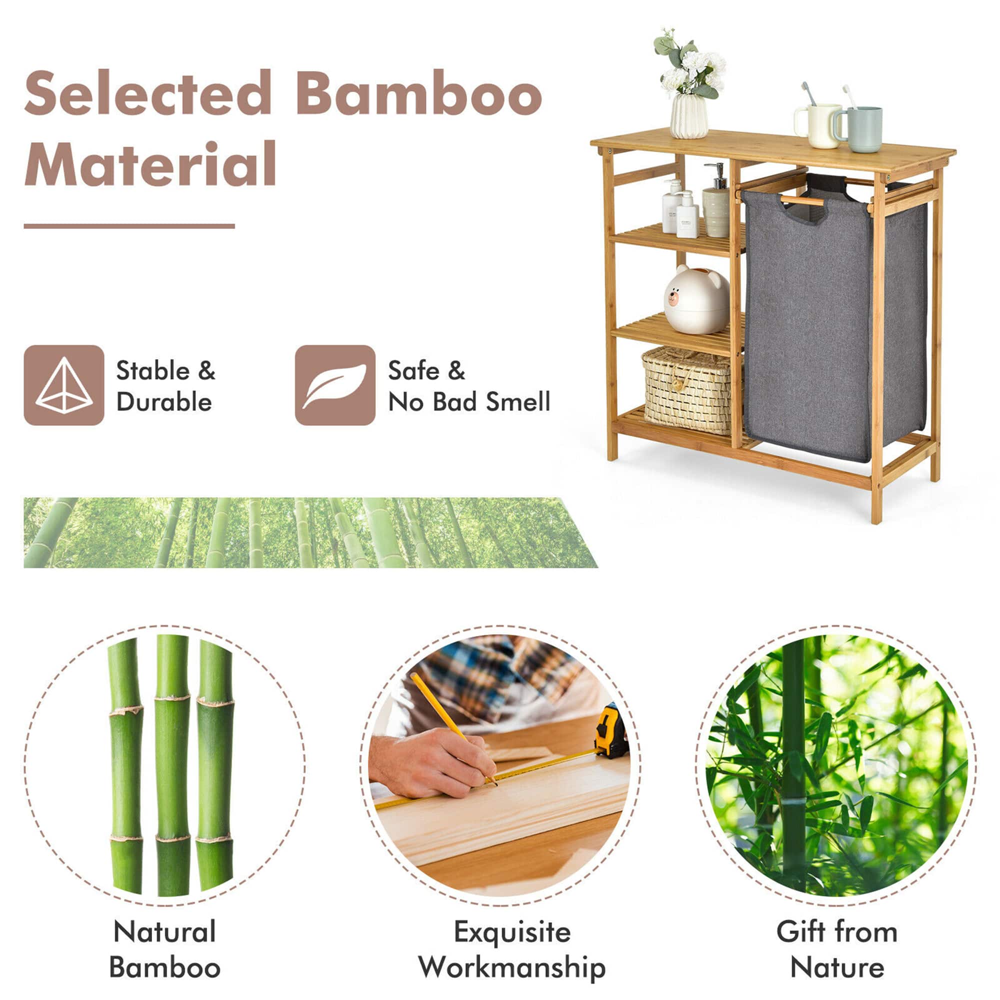 Selected Bamboo Material: Stable & Durable, Safe & No Bad Smell, Natural Bamboo, Exquisite Workmanship, Gift from Nature.