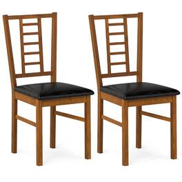 Gymax - Wood Dining Chairs Set of 2 w/Rubber Wood Frame Padded Seat Slatted Backrest Walnut - Brown