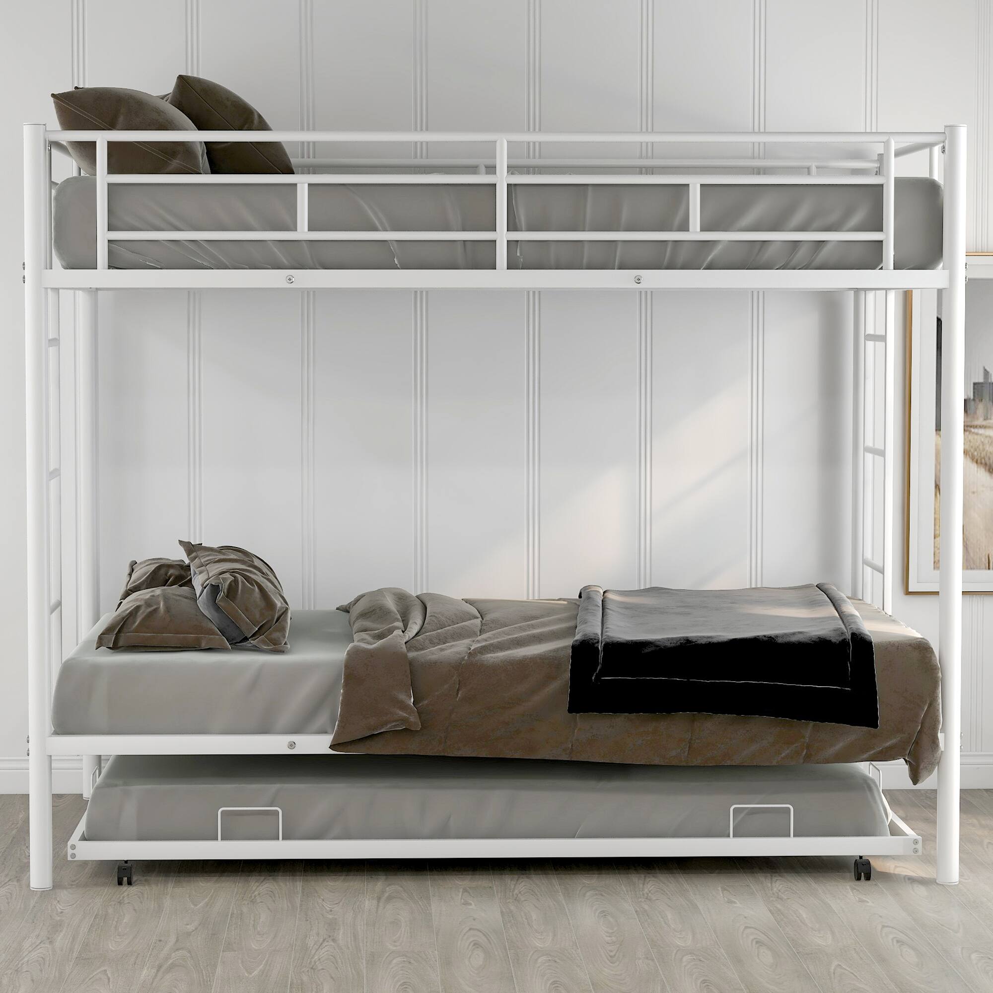 Angle. GOODSILO - Twin over Twin Bunk Bed with Trundle - White.