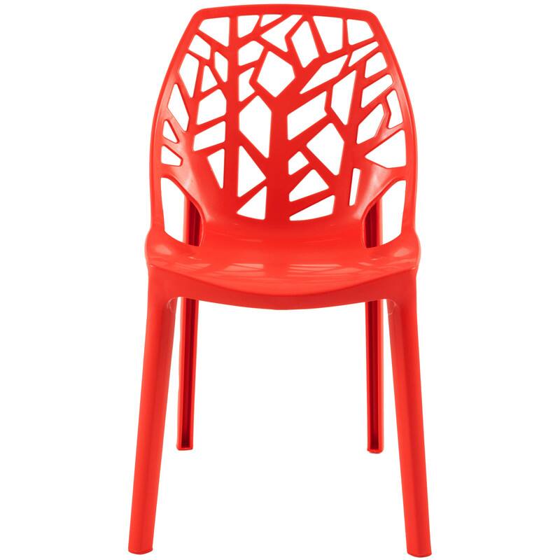 Left. LeisureMod - Cornelia Modern Stackable Accent Dining Chair with Cut Out Backrest Design for Dining Rooms or Patios - Solid Red.