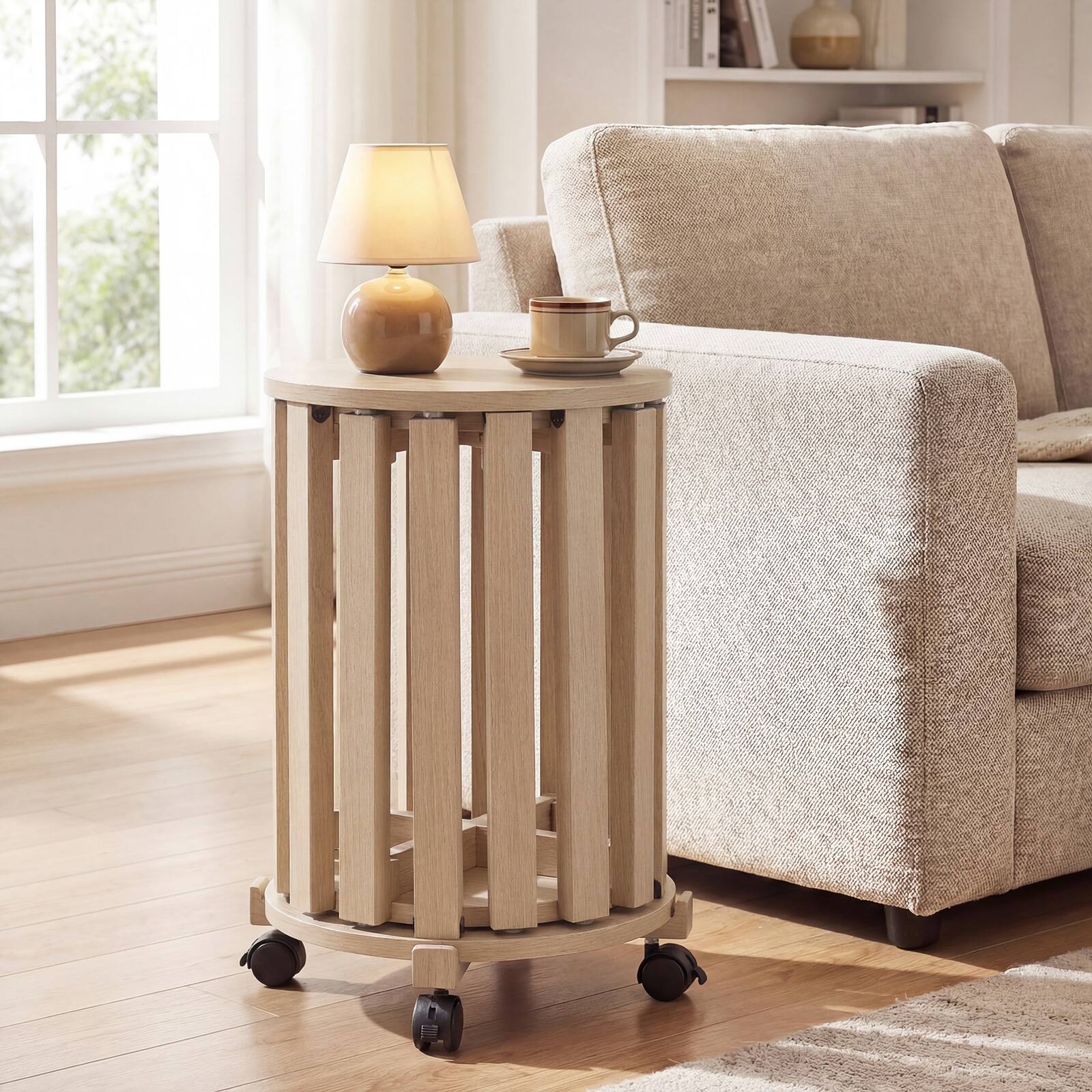 Alt View 1. Costway - Costway Stackable Stools Set of 4 with Rolling Base, Locking Casters for Kitchen Apartments - Natural.