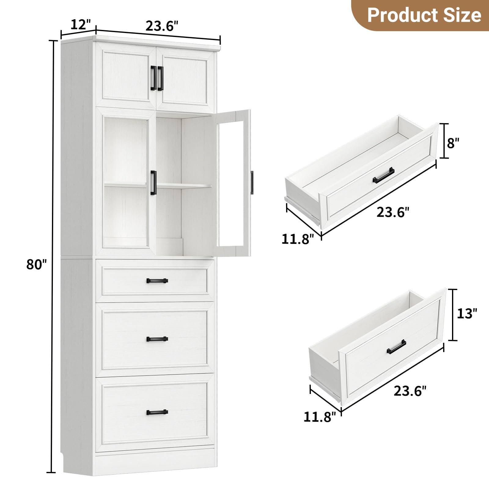 12" x 23.6" x 80"  
11.8" x 23.6" x 8"  
11.8" x 23.6" x 13"