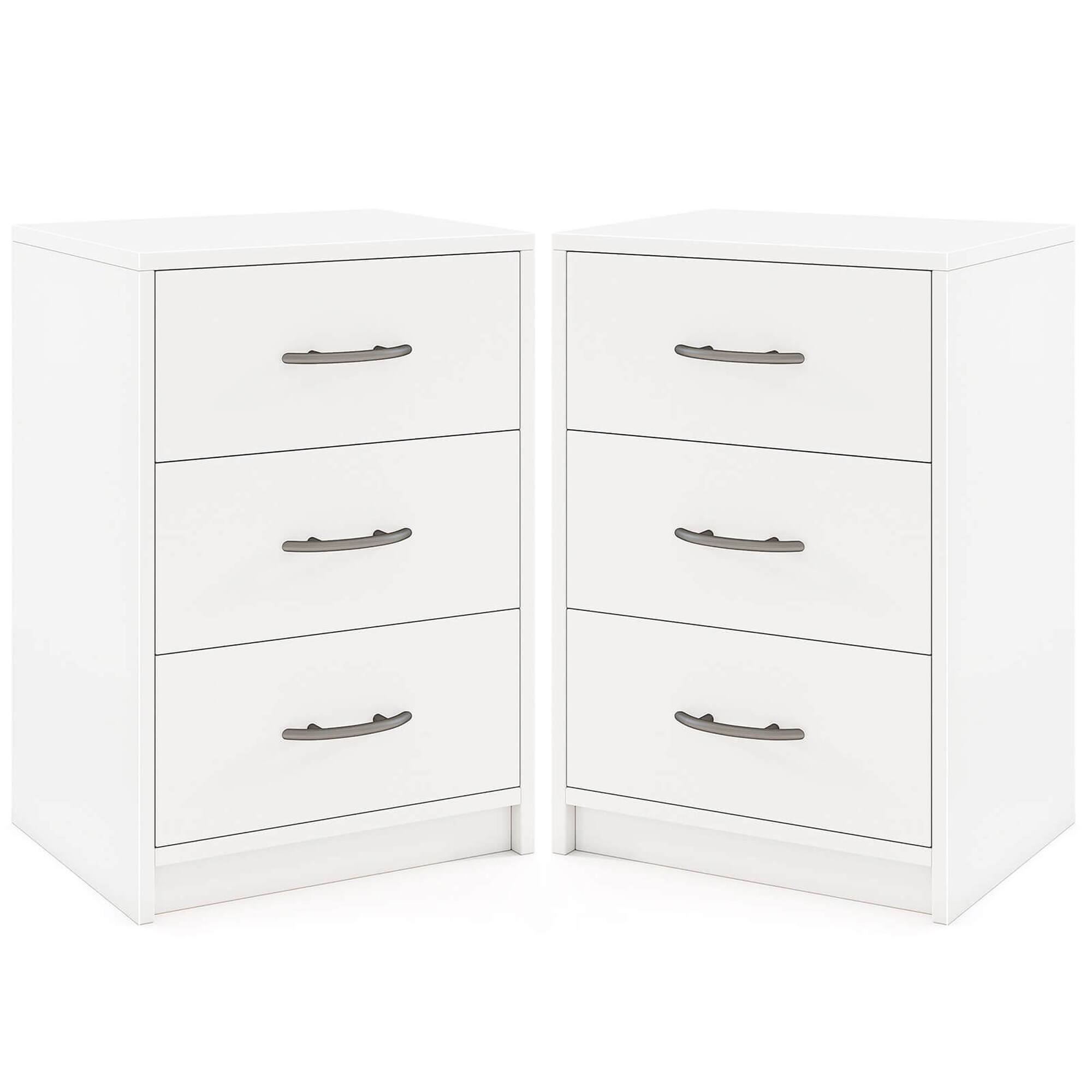 Alt View 5. Costway - 2 PCS 3-Drawer Nightstand Modern Bedside Table with Storage Anti-Toppling Kit for Bedroom - White.