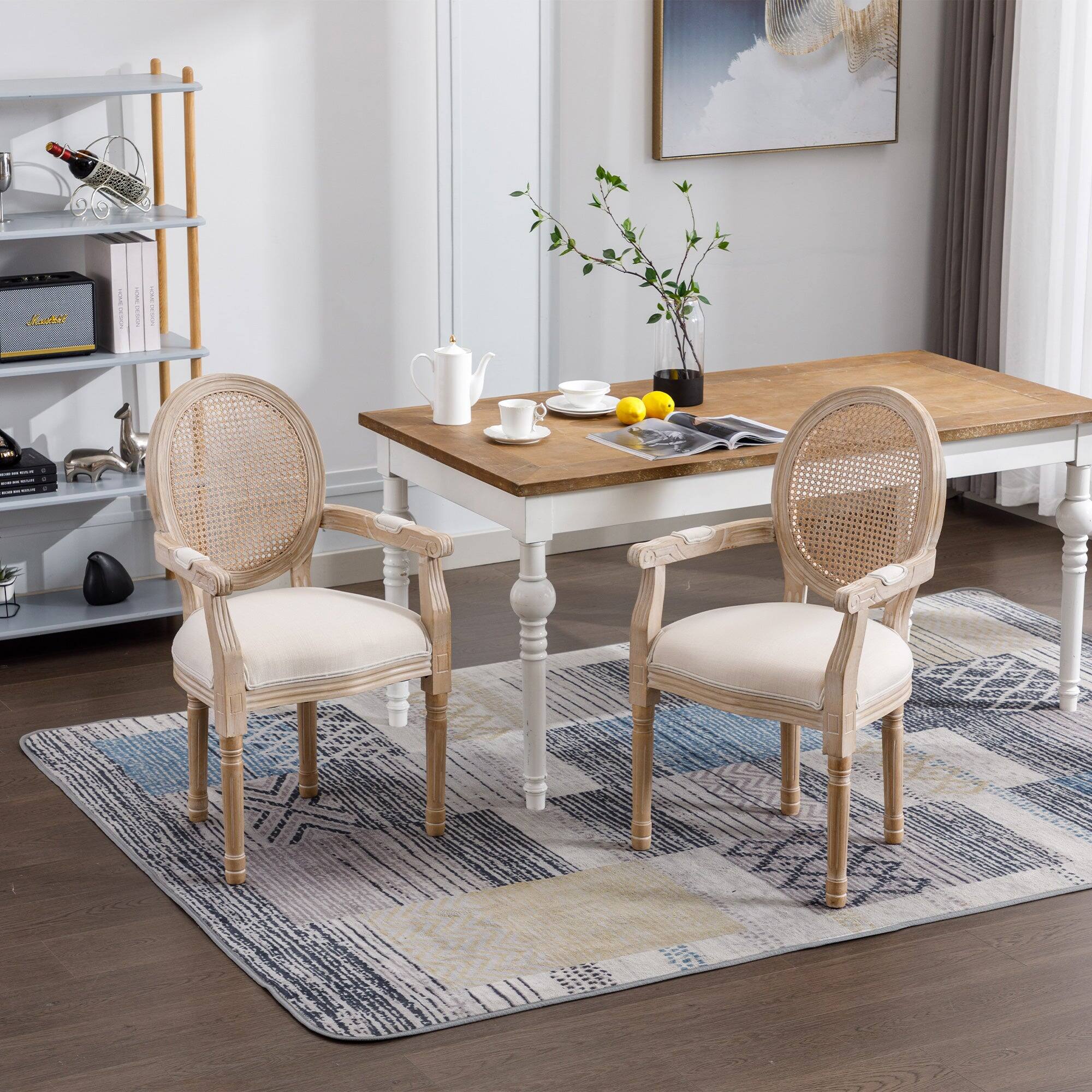 Boyel Living - Beige French Vintage Upholstered Fabric Dining Armchair Set of 2 - Cream