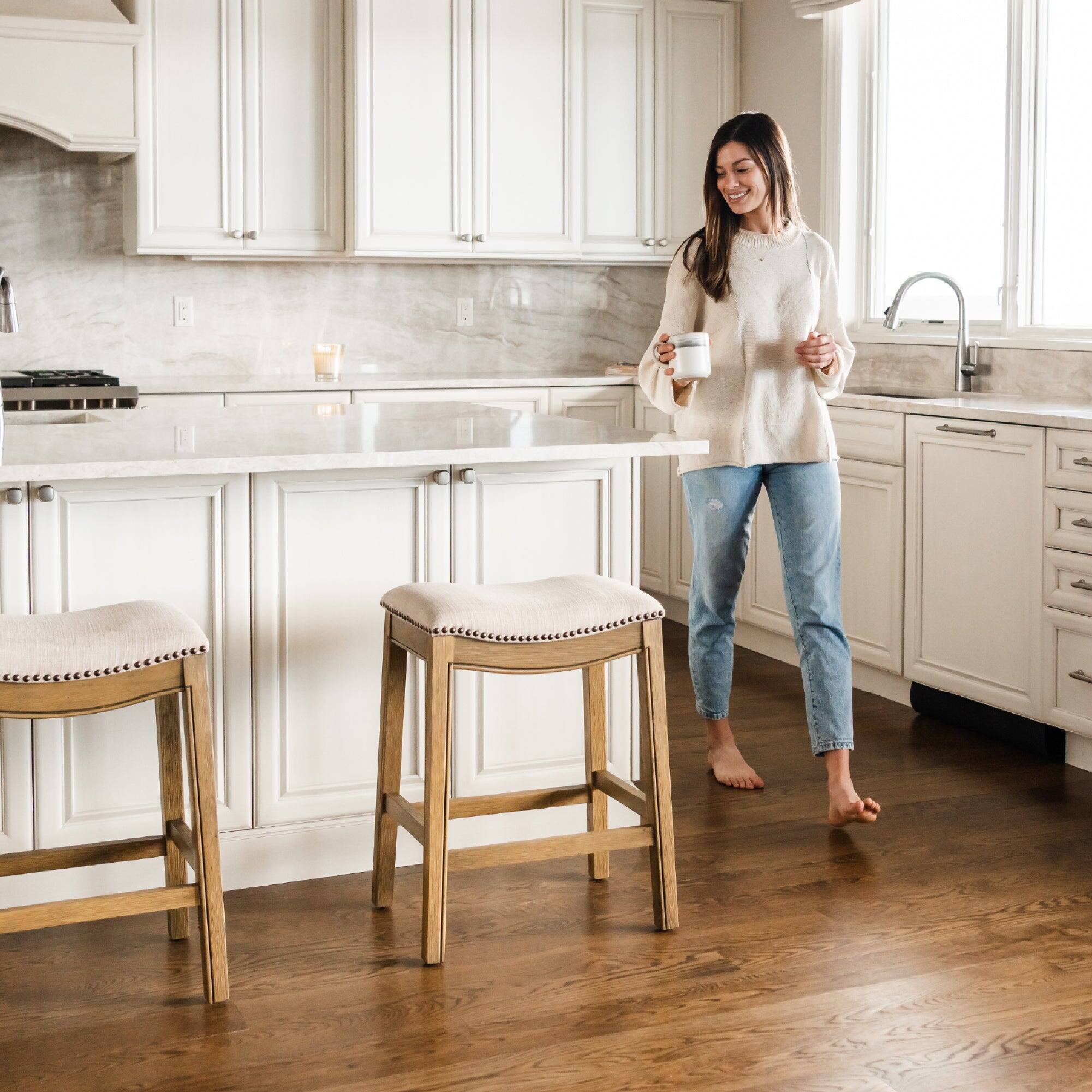 Alt View 5. Maven Lane - 26" Adrien Saddle Counter Stool In Natural Wood Finish With Fabric Upholstery - Natural Wood.