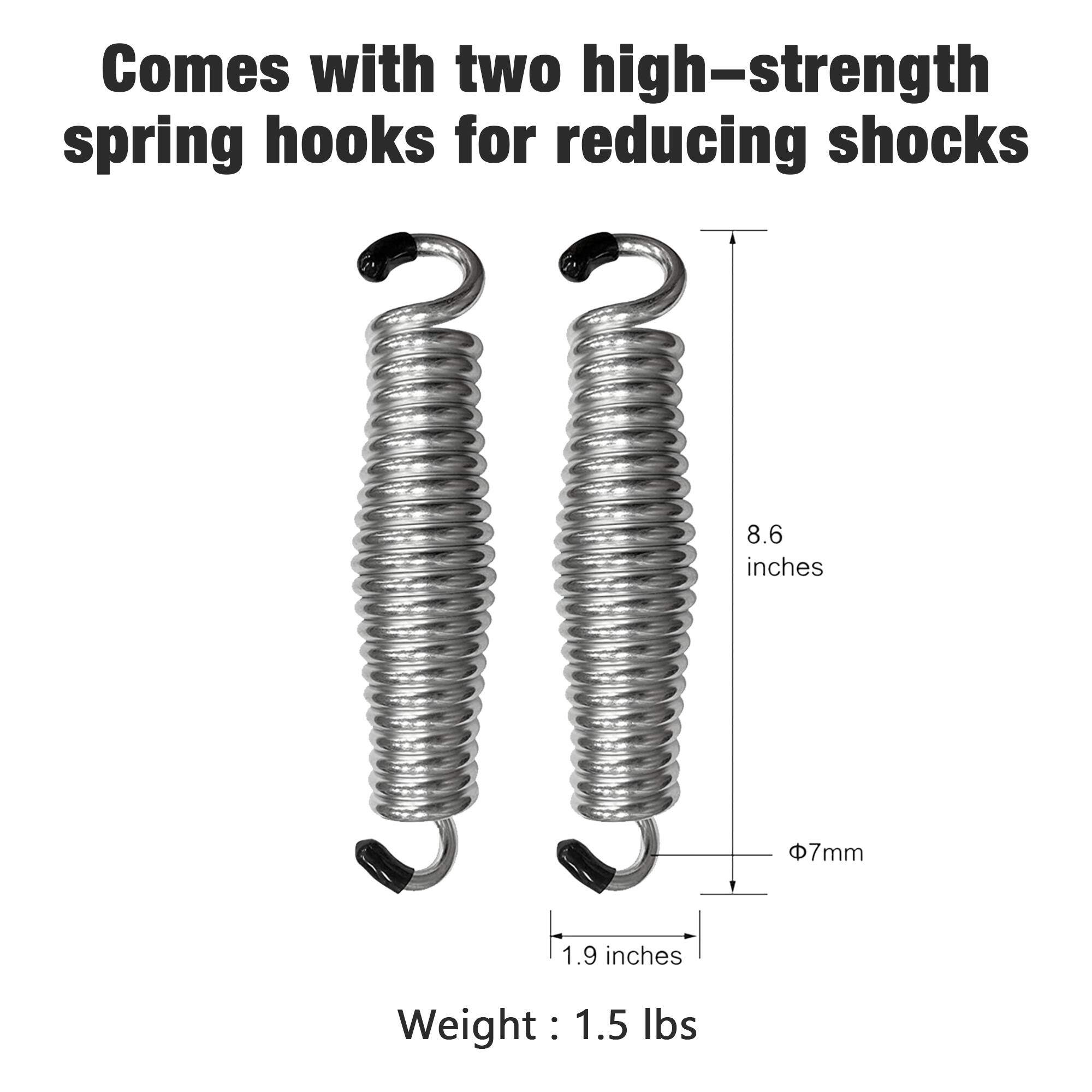 Comes with two high-strength spring hooks for reducing shocks. Dimensions: 8.6 inches (height), 7mm (diameter), 1.9 inches (width). Weight: 1.5 lbs.