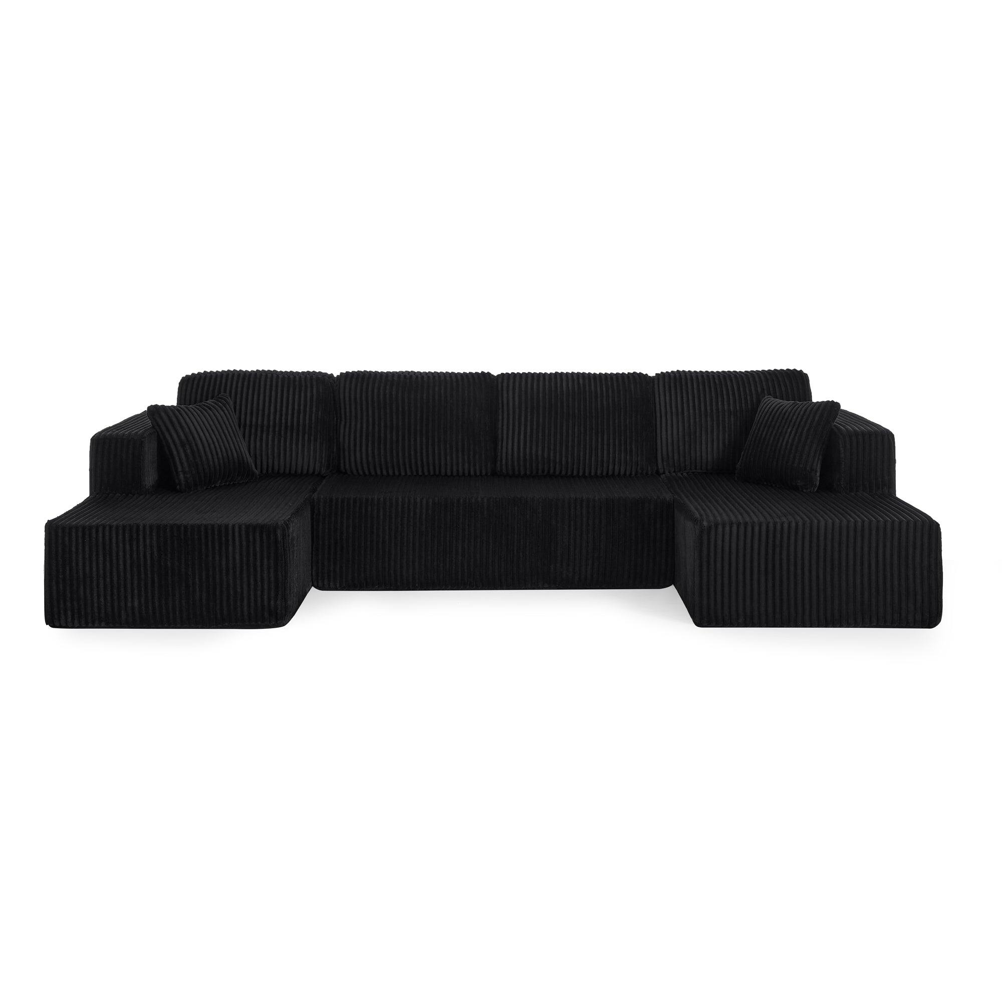 Alt View 9. Boyel Living - U Shape Modular Sectional Sofa Compressed Corduroy Couch Minimalist Sleeper Sofa for Living Room and Bedroom Black - Black.