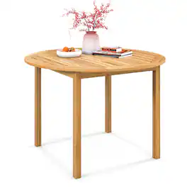Costway - Patio Dining Table Acacia Wood Round Outdoor Bistro Table 4-Person for Deck Lawn - Natural