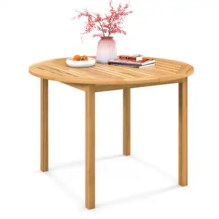 Front. Costway - Costway Patio Dining Table Acacia Wood Round Outdoor Bistro Table 4-Person for Deck Lawn - Natural.