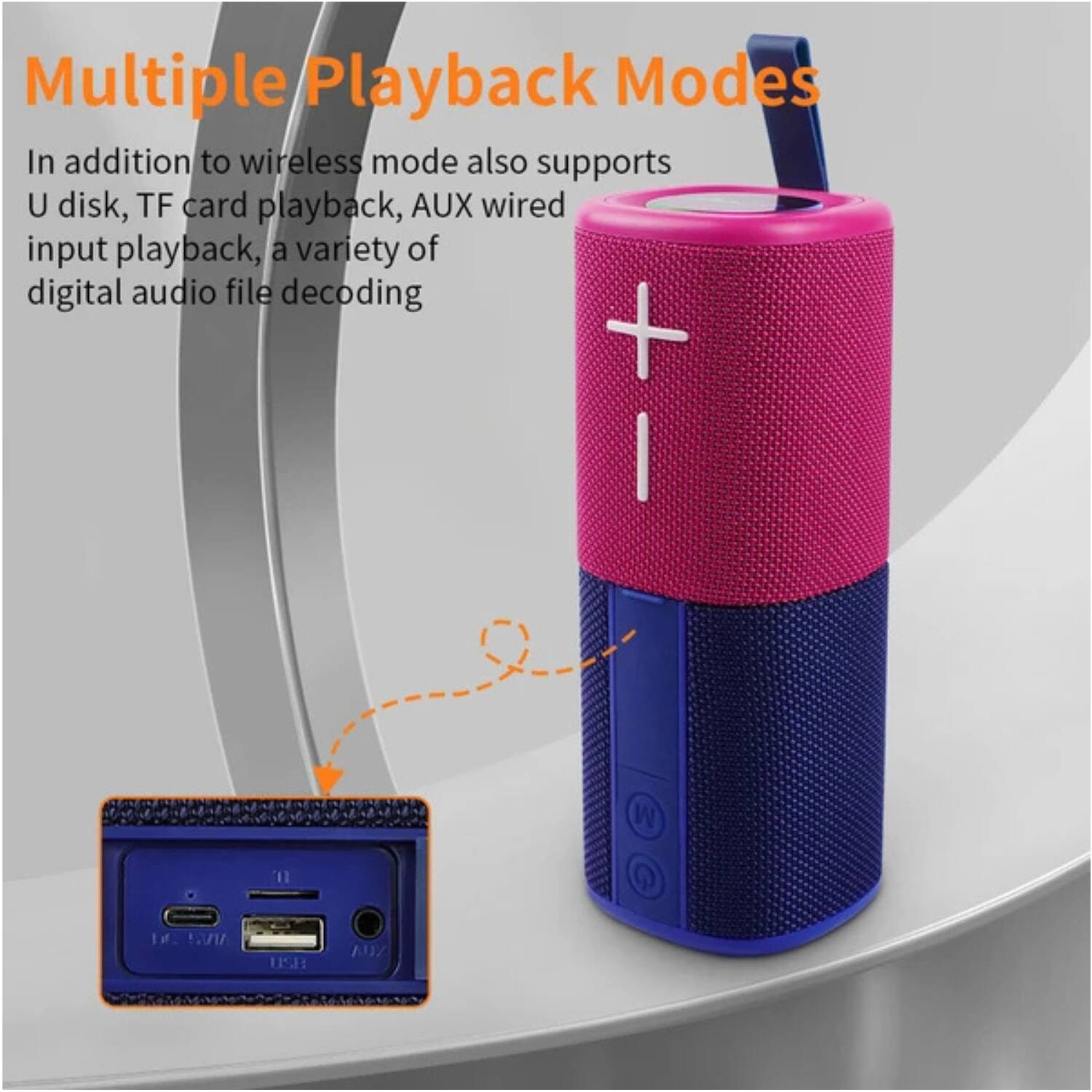 Multiple Playback Modes

In addition to wireless mode, it also supports U disk, TF card playback, AUX wired input playback, and a variety of digital audio file decoding.