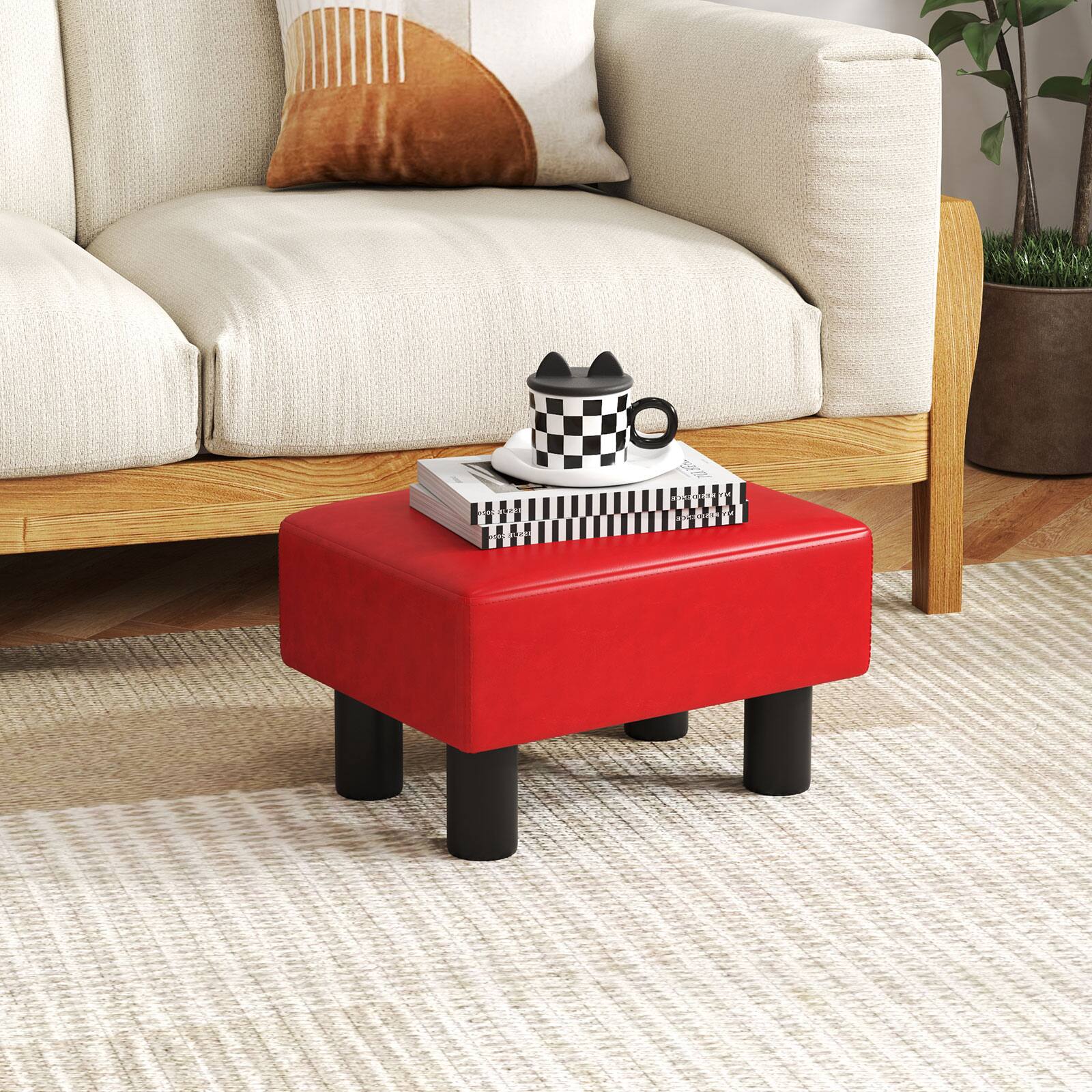 Alt View 3. Gymax - Gymax Modern Foot Stool w/ Storage Compact Ottoman w/Hidden Storage Space Red - Red.