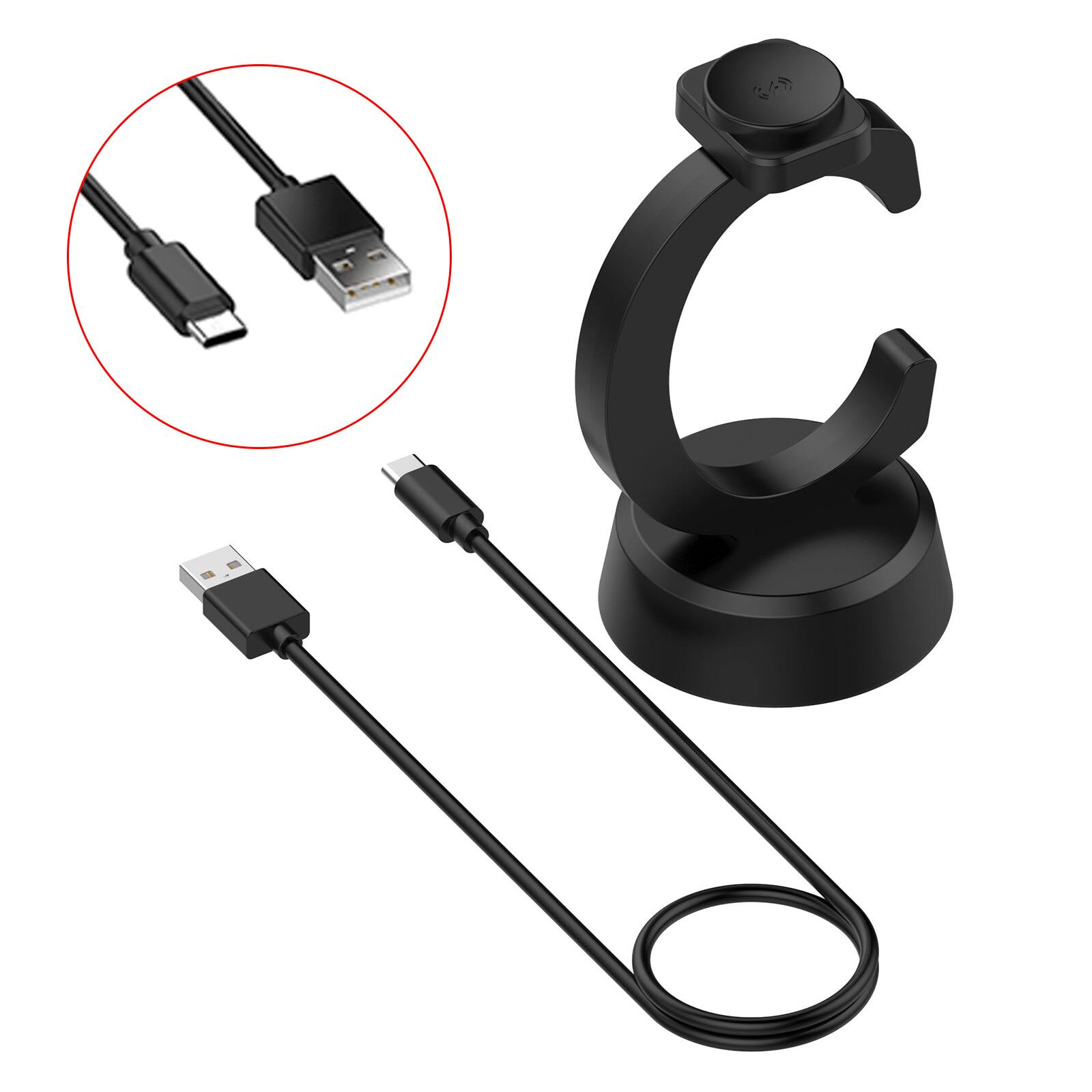 Alt View 2. Topteng - C-Shaped Magnetic Charging Stand for Apple Watch - Portable Vertical Dock with USB-C Cable - Black.