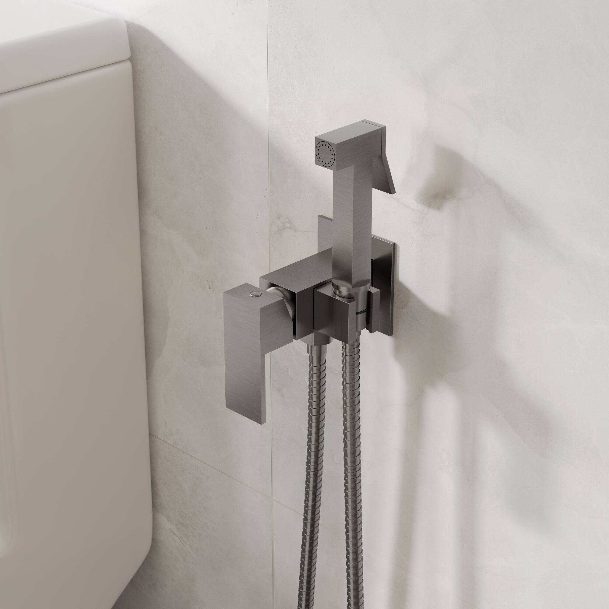 Alt View 8. GRANDJOY - Handheld Bidet Faucet with Hot and Cold Mixing Valve, Wall Mount Solid Brass Square Design - Brushed Nickel.