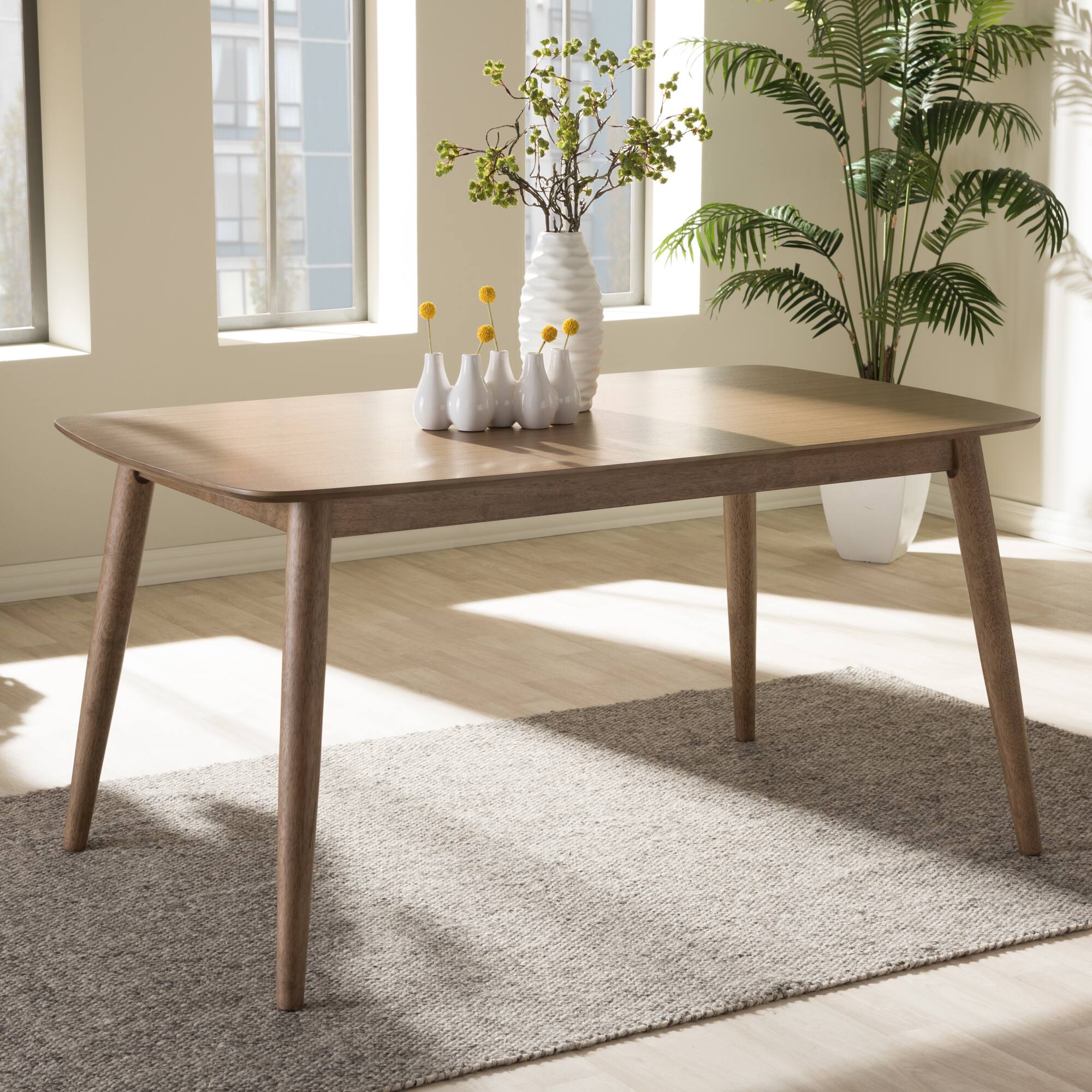 Alt View 1. Baxton Studio - Edna Mid-Century Modern French Finishing Wood Dining Table - "Oak" Light Brown.