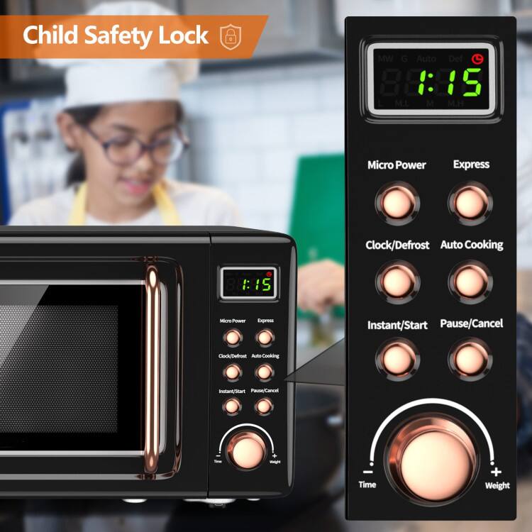 Child Safety Lock MW G Auto Def 88:15 15 L.M M M.H Micro Power Express Clock/Defrost Auto Cooking Instant/Start Pause/Cancel -e - Time + Weight