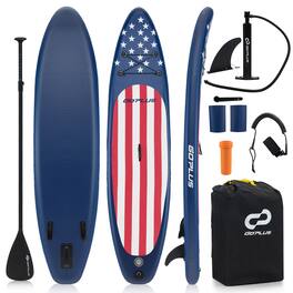 Costway - 10' Inflatable SUP Board Portable Adjustable Stand Up Paddle Board with 5 D Rings - Blue + White + Red