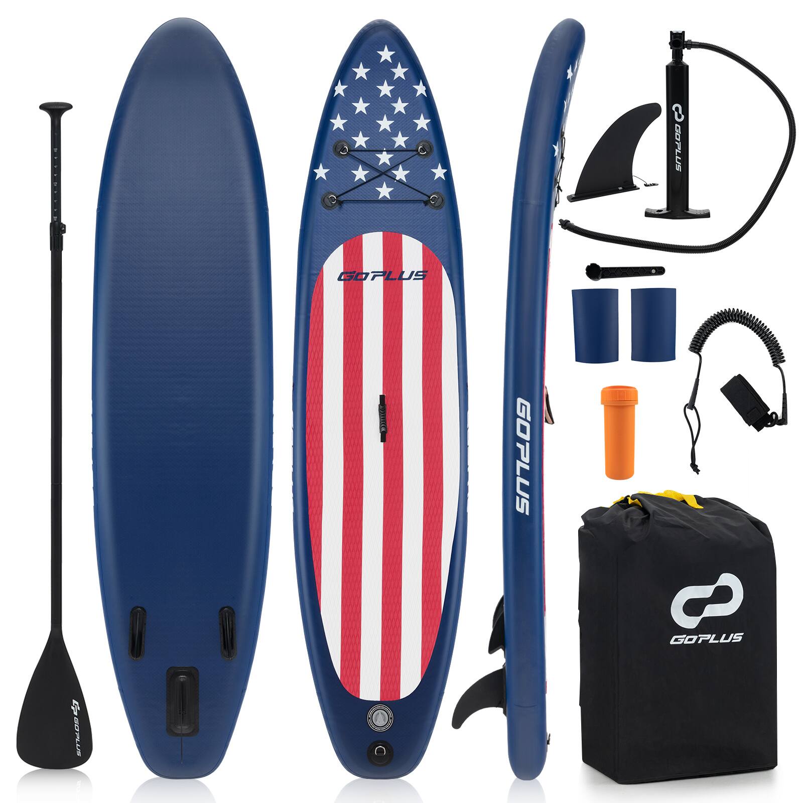 Costway - 10' Inflatable SUP Board Portable Adjustable Stand Up Paddle Board with 5 D Rings - Blue + White + Red
