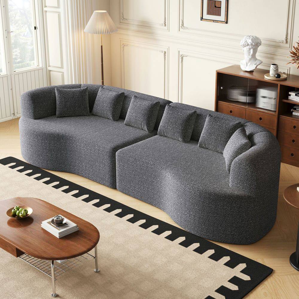Back. Kadyn - 106.3" Curved Sectional Sofa, Boneless Cloud Design with 6 Pillows and Memory Foam Seating, Grey - Gray.