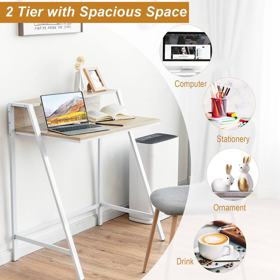 Computer Table Second Level Bracket Costway 2 Tier Computer Desk PC Laptop Table Study Writing Home Office ...