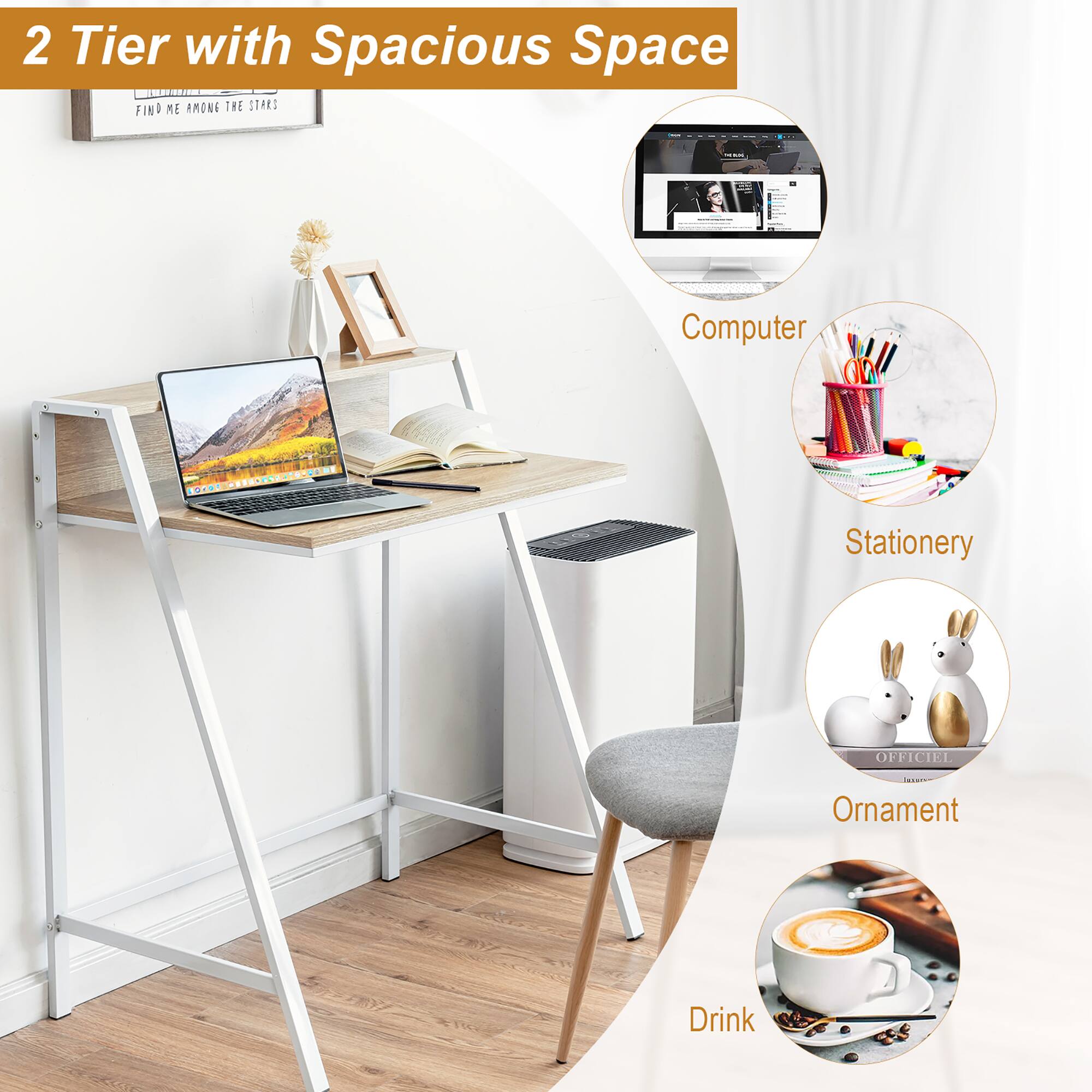 2 Tier with Spacious Space

- Computer
- Stationery
- Ornament
- Drink
