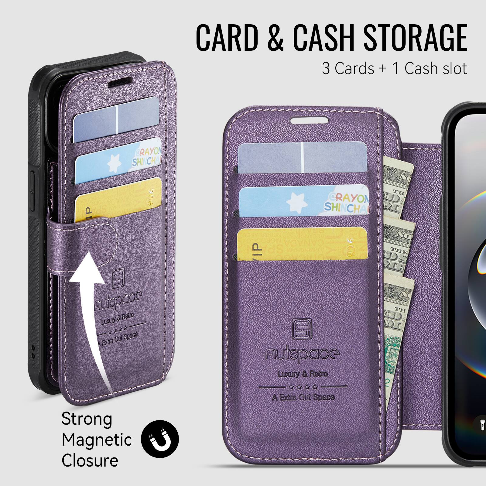 CARD & CASH STORAGE  
3 Cards + 1 Cash slot  

RAYO SHINCHI CRAYON HD SHINCHA CHA  

nuispace & Fotro Loxury 22 2 2 2 Out Space Exit Strong Magnetic Closure CANADAro IP SP 906 S Auispace Luxury & Retro A 12 A A axtro Out Spaca NO THE VOR TI W  

Strong Magnetic Closure  

nuispace  
Luxury & Retro  
A. Extra Out Space