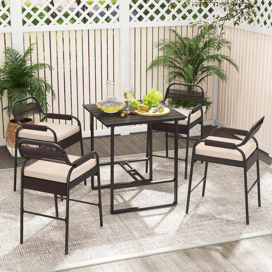 Outdoor Counter Set Costway 5 Piece Counter Bar Set Patio Rattan Counter Set with Cushioned ...