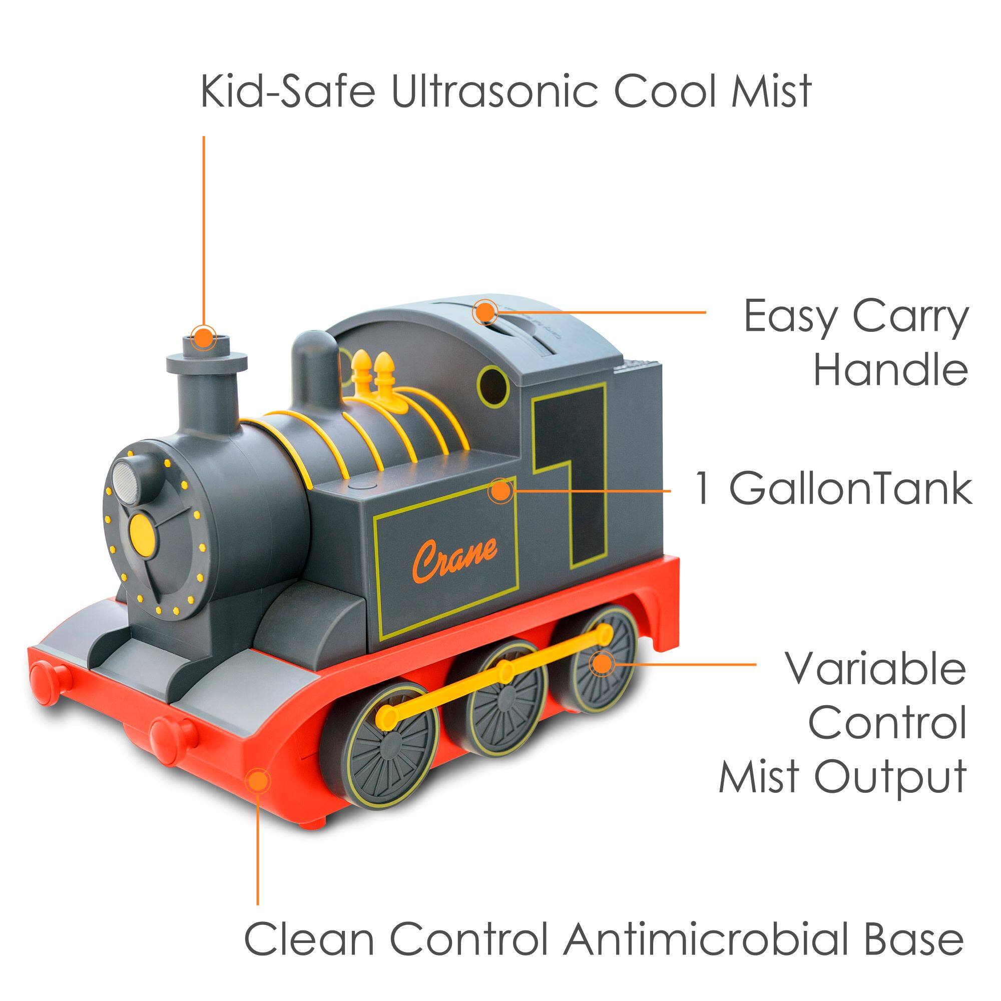 Left View: CRANE - 1 Gal. Adorable Ultrasonic Cool Mist Humidifier Train - Black/Red