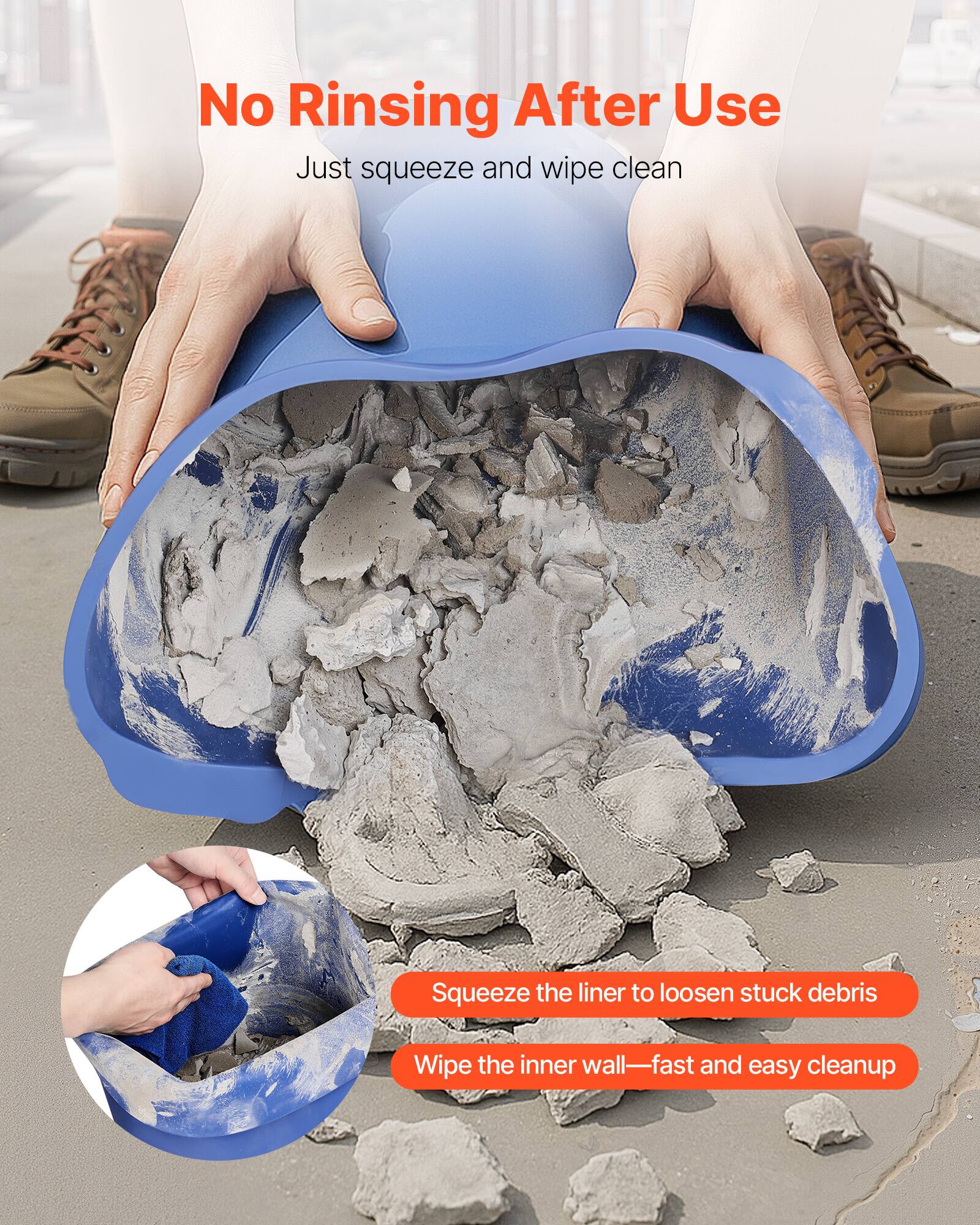No Rinsing After Use  
Just squeeze and wipe clean  

Squeeze the liner to loosen stuck debris  
Wipe the inner wall—fast and easy cleanup