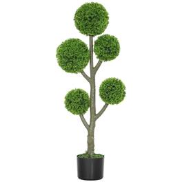 Homcom - Decorative Artificial Plant, Topiary Five-ball Cypress Tree in Pot, Fake Plant for Home Indoor Outdoor Decor - Green