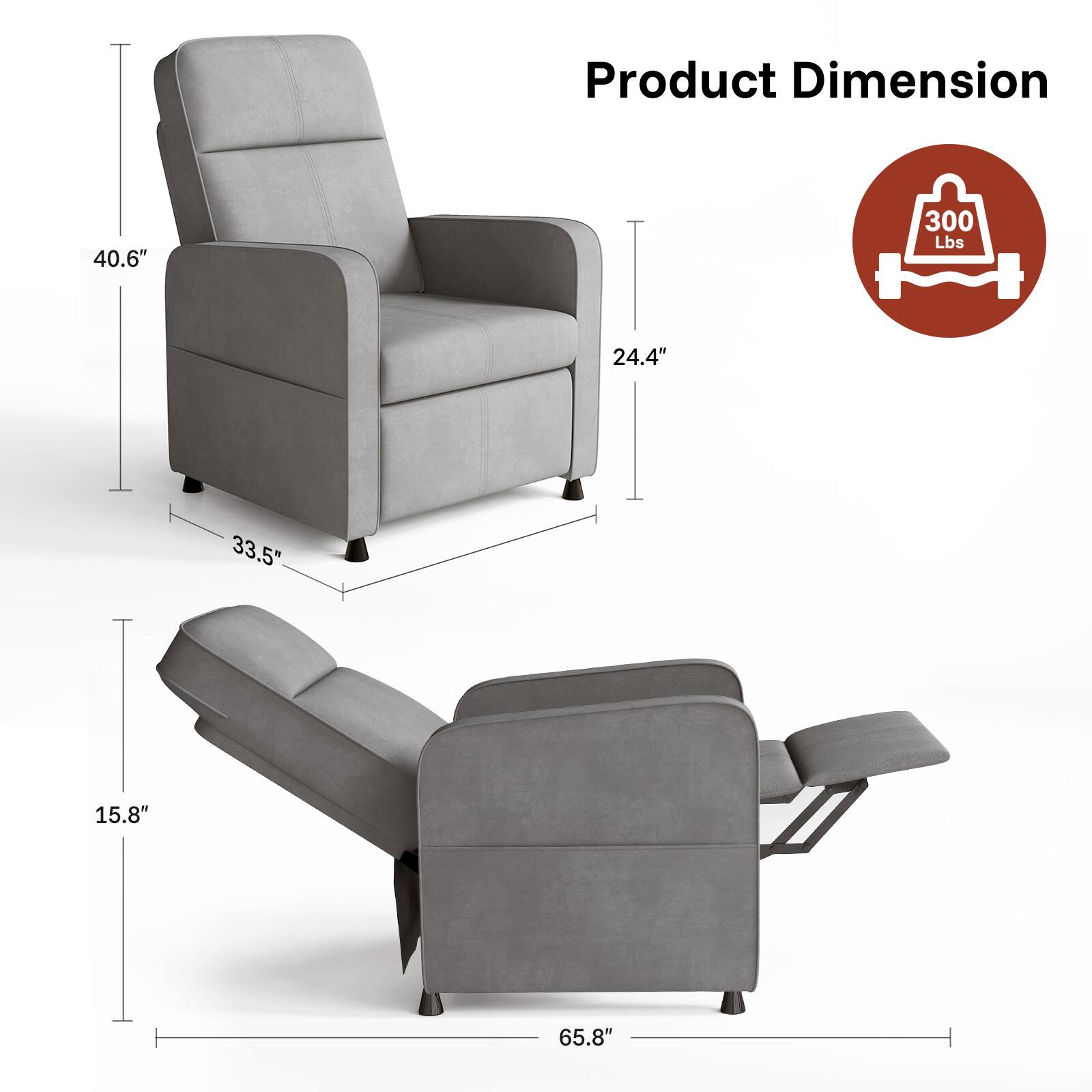 Product Dimension: 40.6" 24.4" 33.5" 15.8" 65.8" 300 Lbs