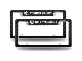 Rico Industries - Atlanta Hawks NBA (Set of 2) Chrome Metal License Plate Frames with Carbon Fiber Design - Multi