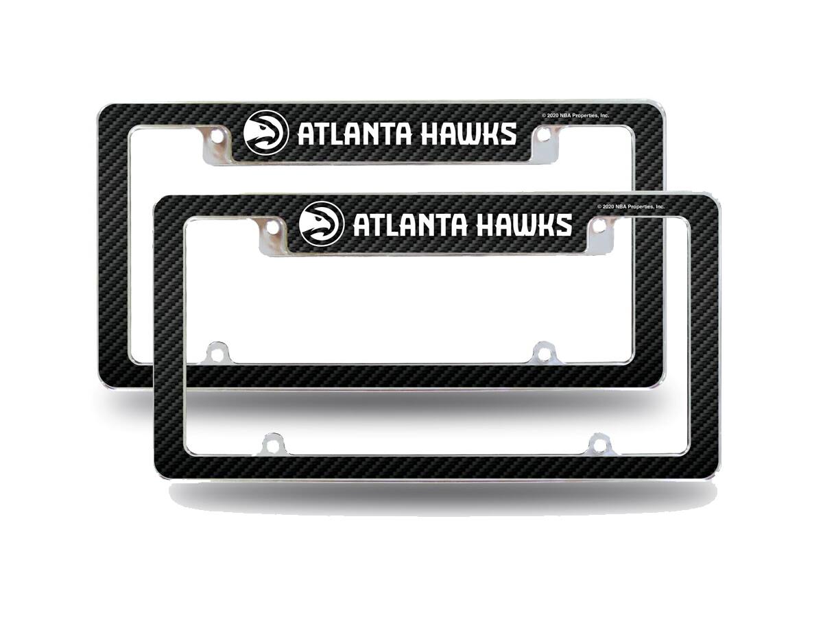 Atlanta Hawks (Set of 2) Chrome Metal License Plate Frames with Carbon Fiber Design