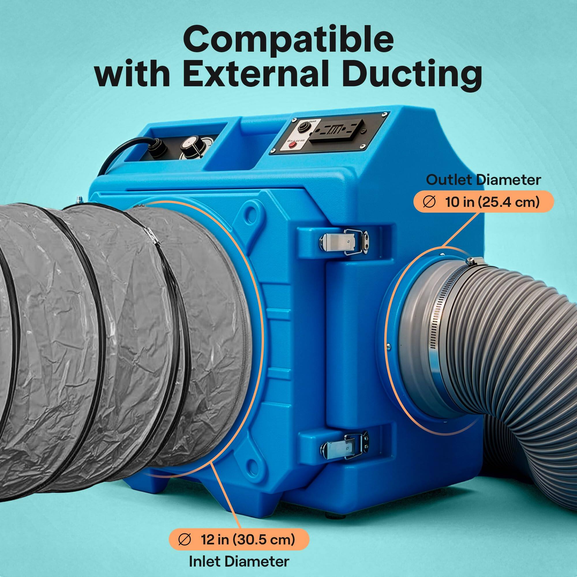 Compatible with External Ducting

Outlet Diameter
10 in (25.4 cm)

Inlet Diameter
12 in (30.5 cm)