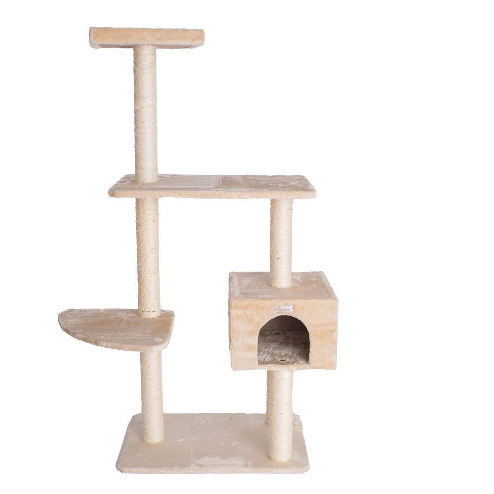 Angle. Armarkat - 57Inch Real Wood Cat Tree In Beige With Playhouse And Perch - Beige.