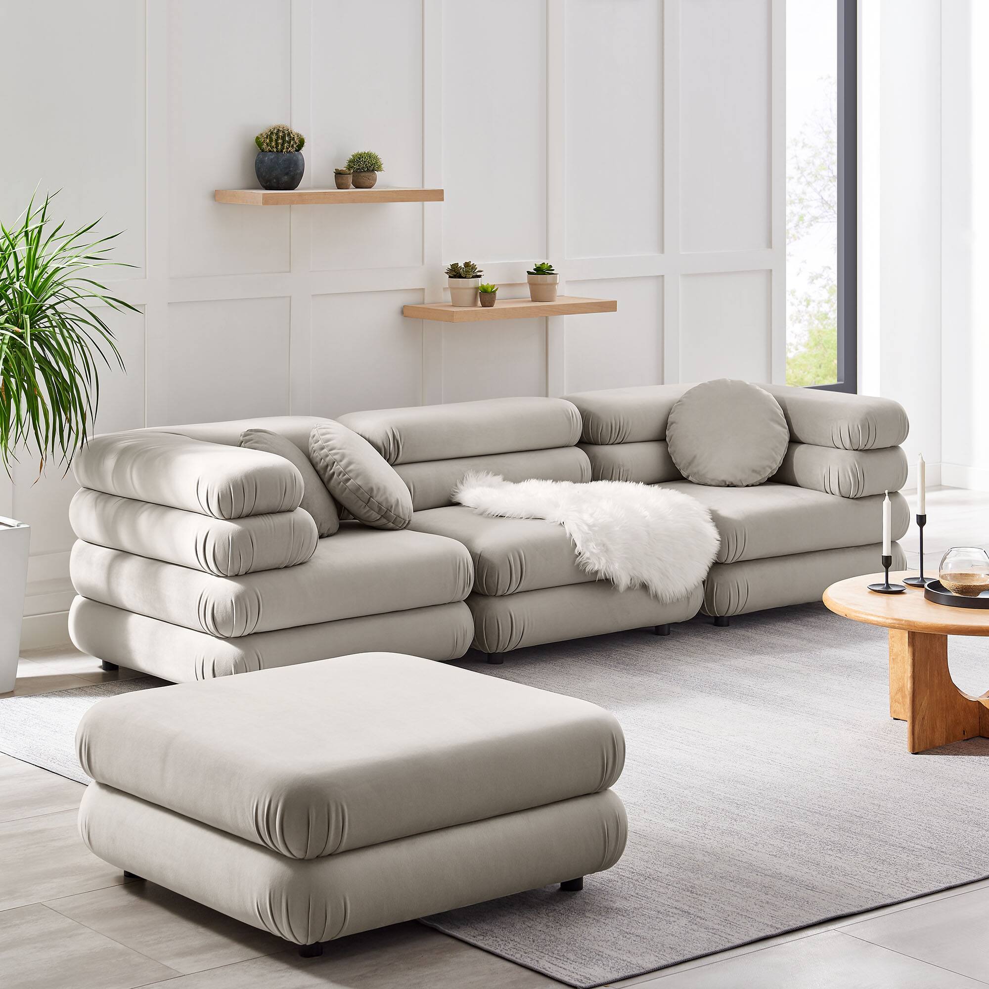 Alt View 9. Modway - Jubilee 4-Piece Modular Performance Velvet Sectional Sofa by Modway - Almond.