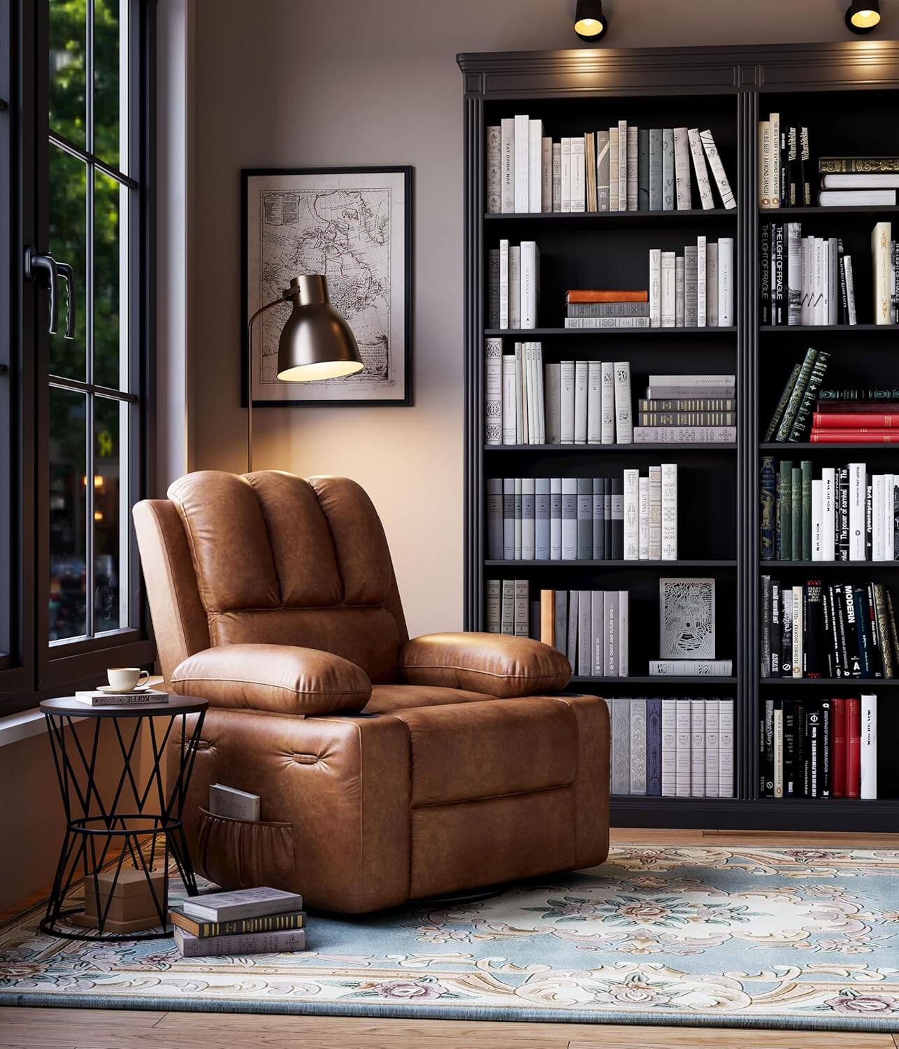 Acekool - Oversized Recliner Chairs,31'' Leather Recliner Chairs with Comfortable Arms and Cup Holders for Living Rooms - Brown