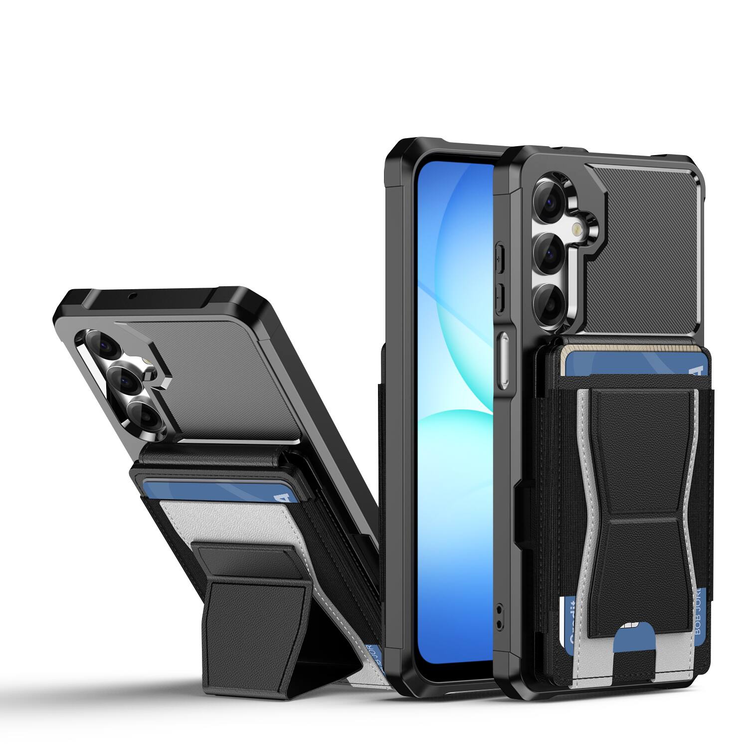 Angle. Dteck - Rugged Wallet Case for Samsung Galaxy A17 5G, Shockproof Protective Cover with Elastic Card Holder and Kickstand - Black.