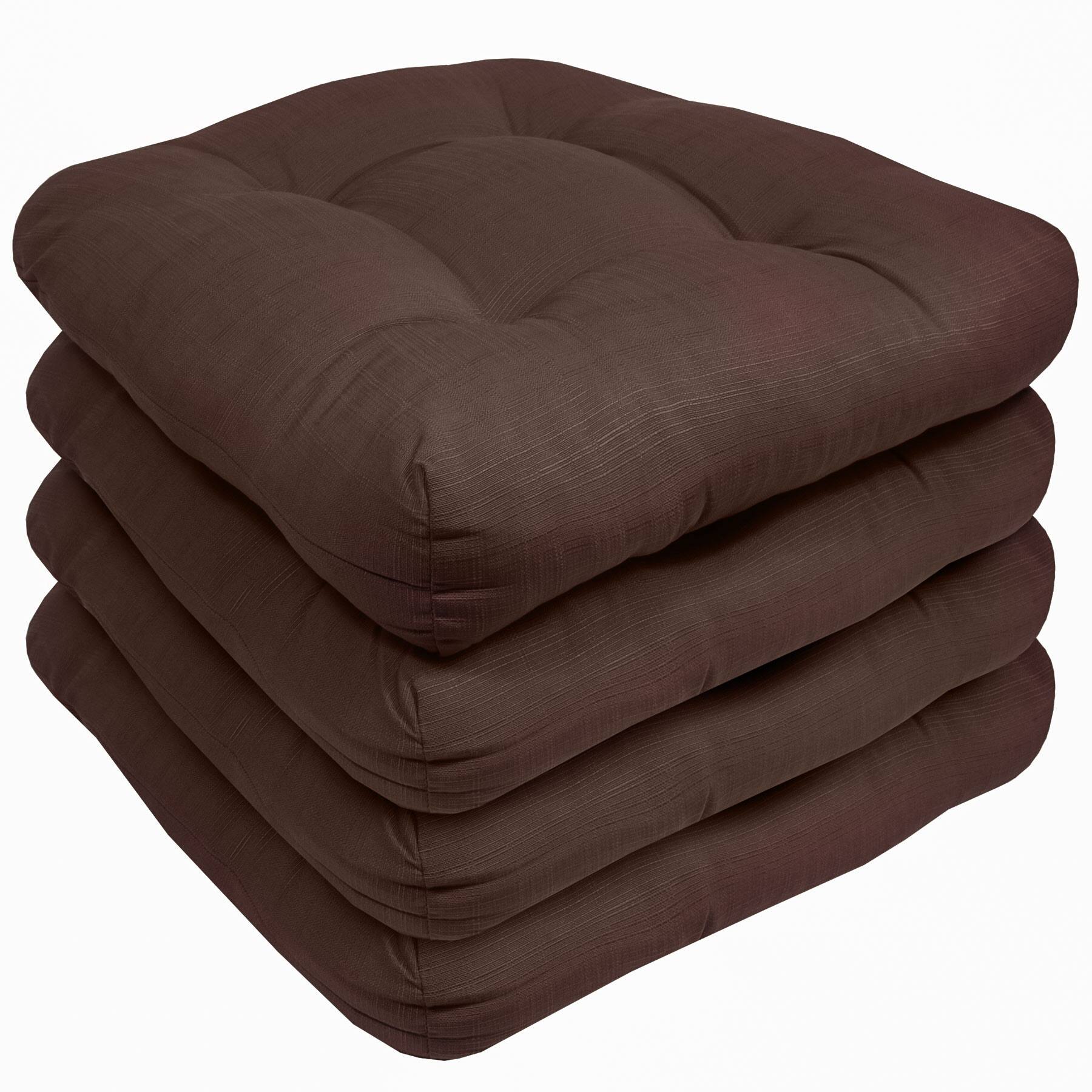 Angle. Sweet Home Collection - Patio Cushions Indoor/Outdoor Chair Pads Tufted 19" x 19", 4-Pack - Chocolate.