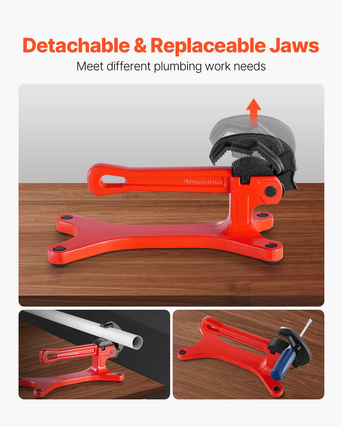 Detachable & Replaceable Jaws  
Meet different plumbing work needs