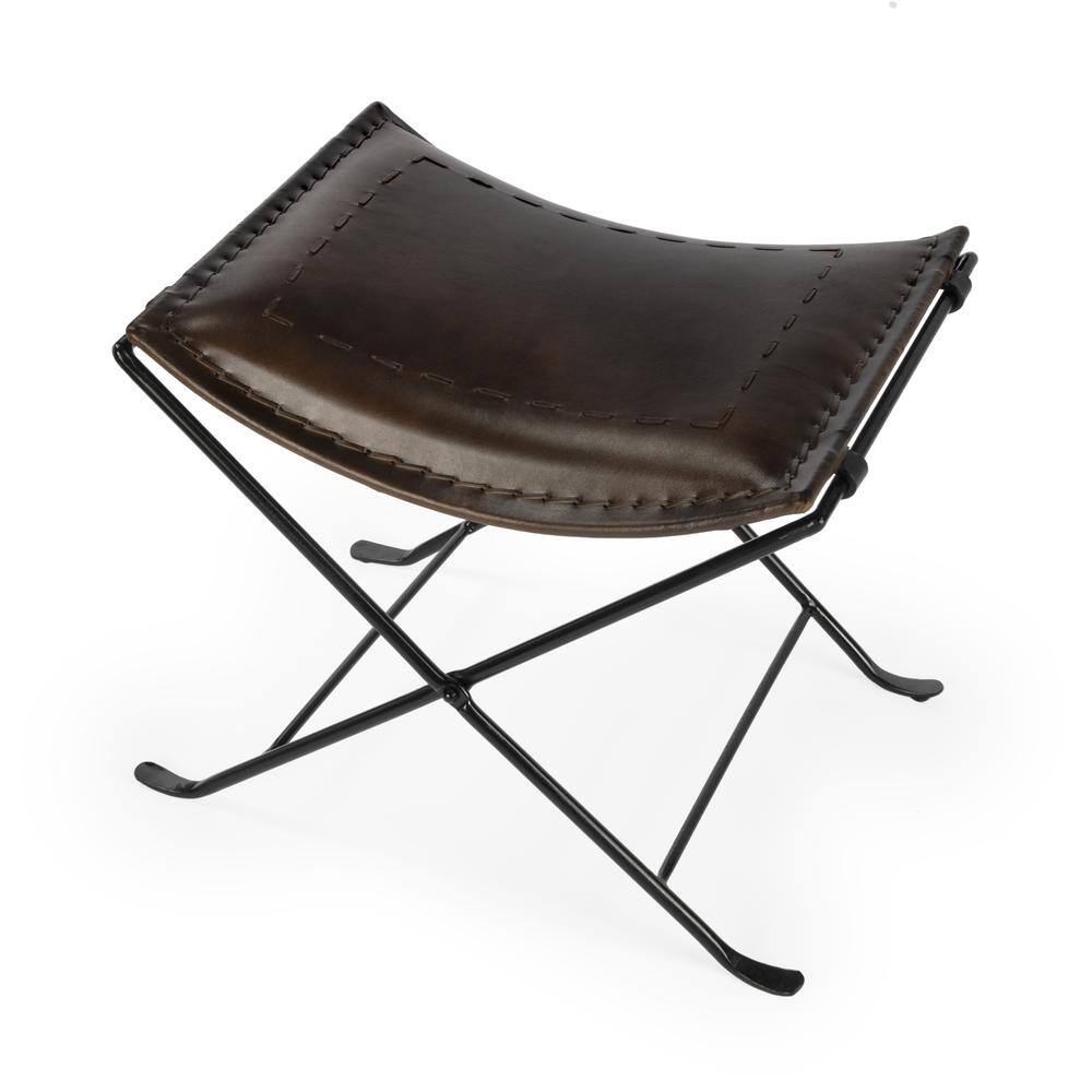 Back. Butler Specialty - Melton Leather 21.5"W Accent Stool - Dark Brown.