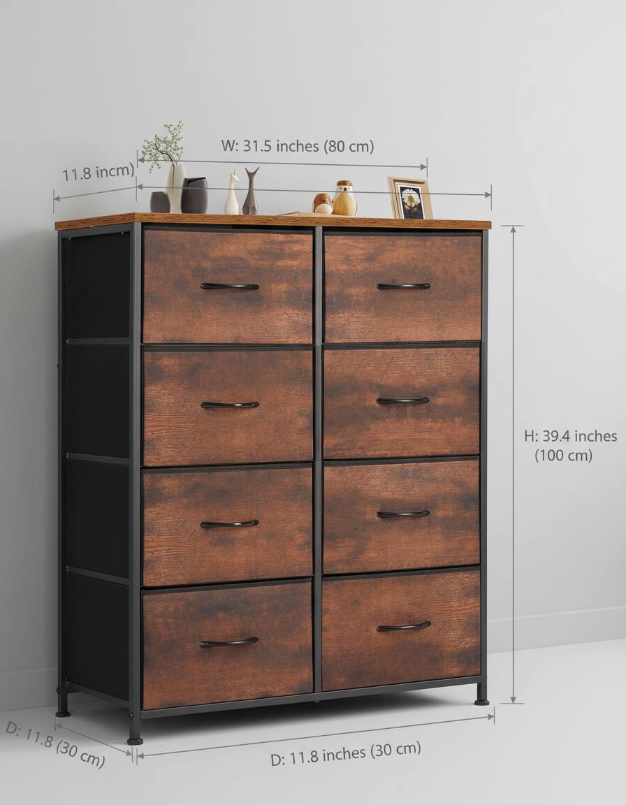 W: 31.5 inches (80 cm)  
H: 39.4 inches (100 cm)  
D: 11.8 inches (30 cm)