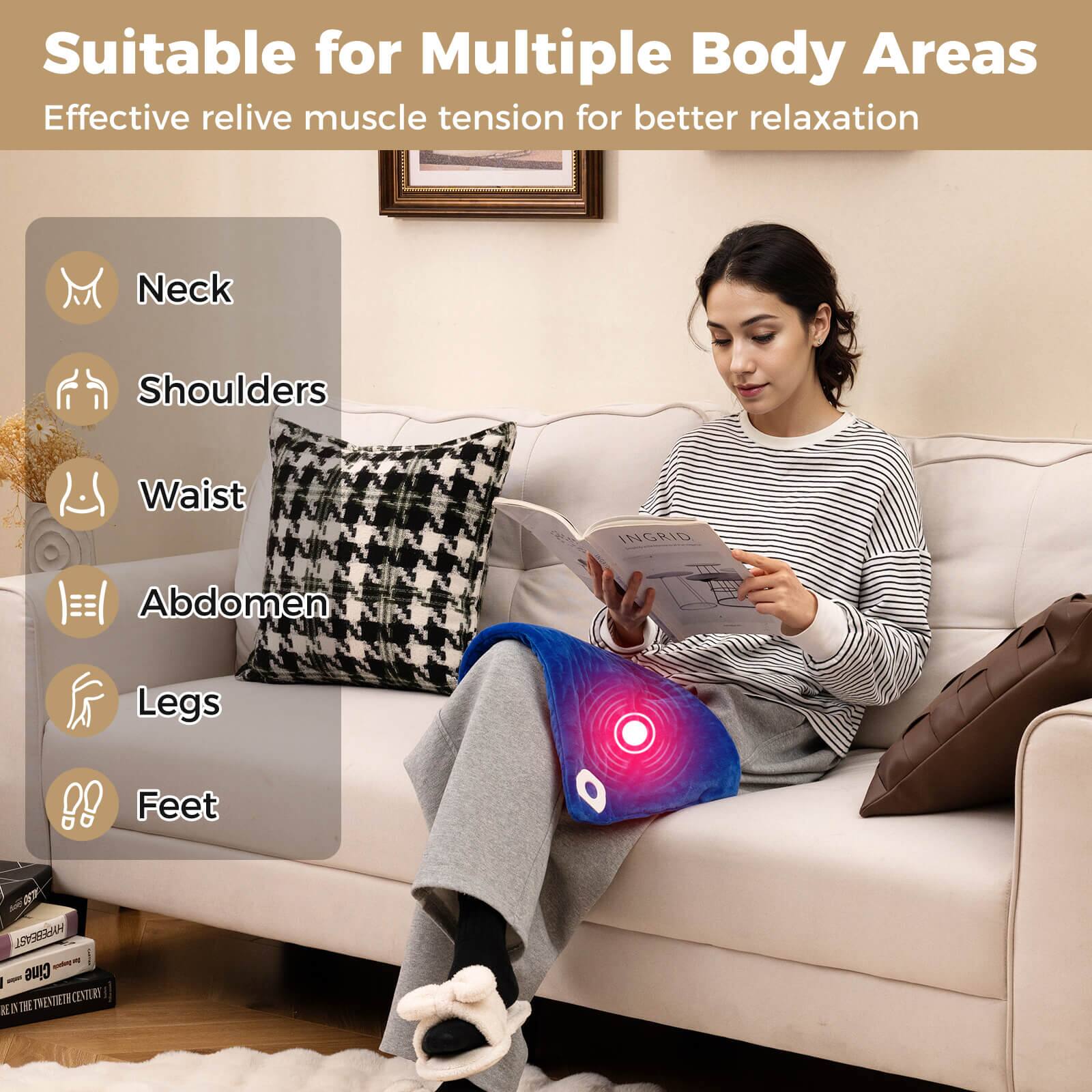 Suitable for Multiple Body Areas  
Effective relieve muscle tension for better relaxation  

Neck  
Shoulders  
Waist  
Abdomen  
Legs  
Feet