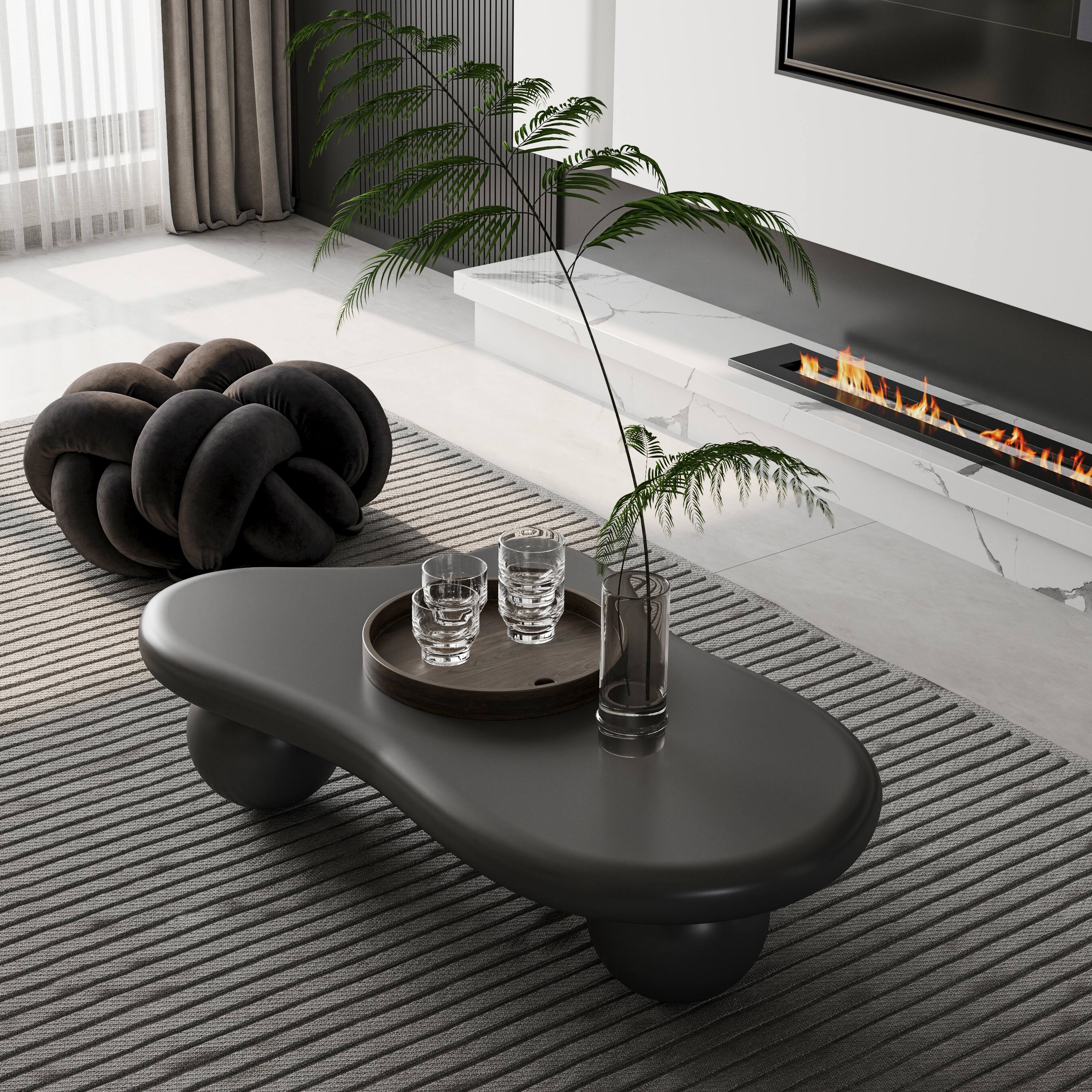 Angle. Loheer - Loheer Black Cloud Coffee Table 47 Inch Irregular Center Table with Ball Legs - Black.