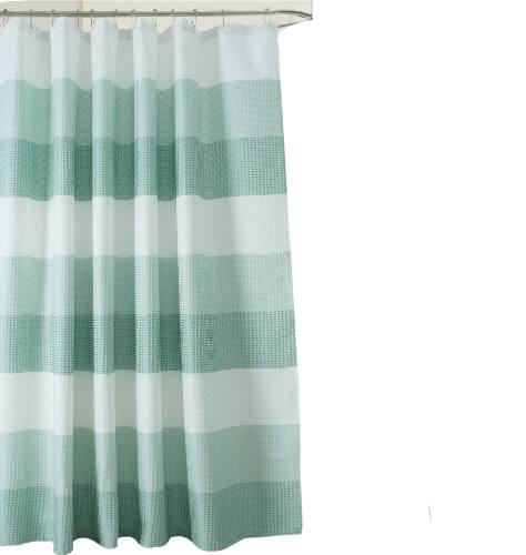 Angle. Kate Aurora - Kate Aurora Spa Accents Striped Waffle Fabric Shower Curtains - 72in. W x72in. L, Aqua - Aqua.